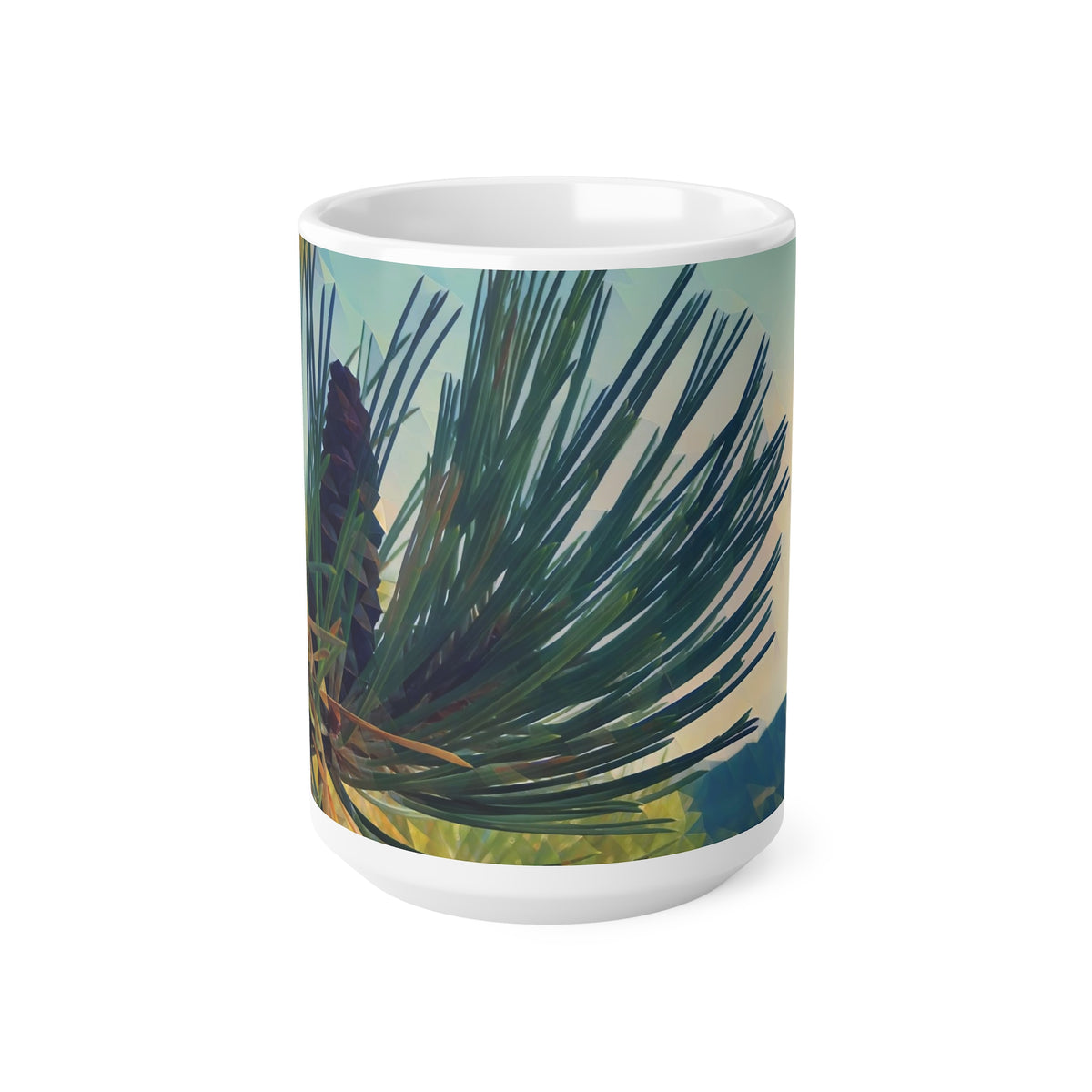 Ceramic White Cup 15oz - Poly Art - Fir Pinecone