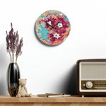 Acrylic Wall Clock - Poly Art - Flowers in Sky Blue and Red (Variant 1)