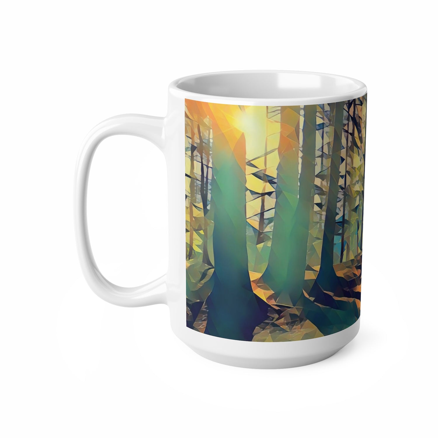 Ceramic White Cup 15oz - Poly Art - Forest (Variant 03)