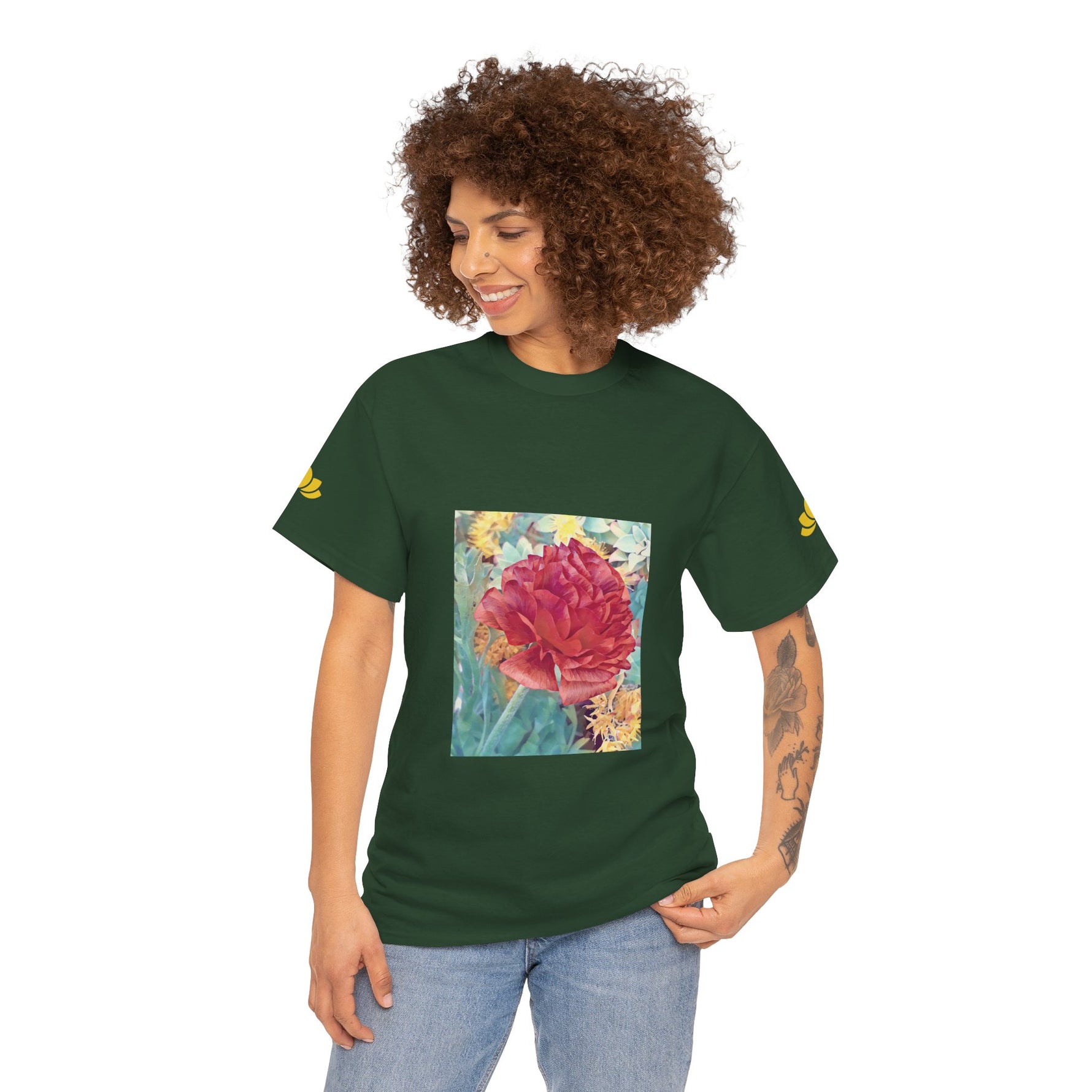Unisex Heavy Cotton Tee - Poly Art - Flower of Dahlia in Red