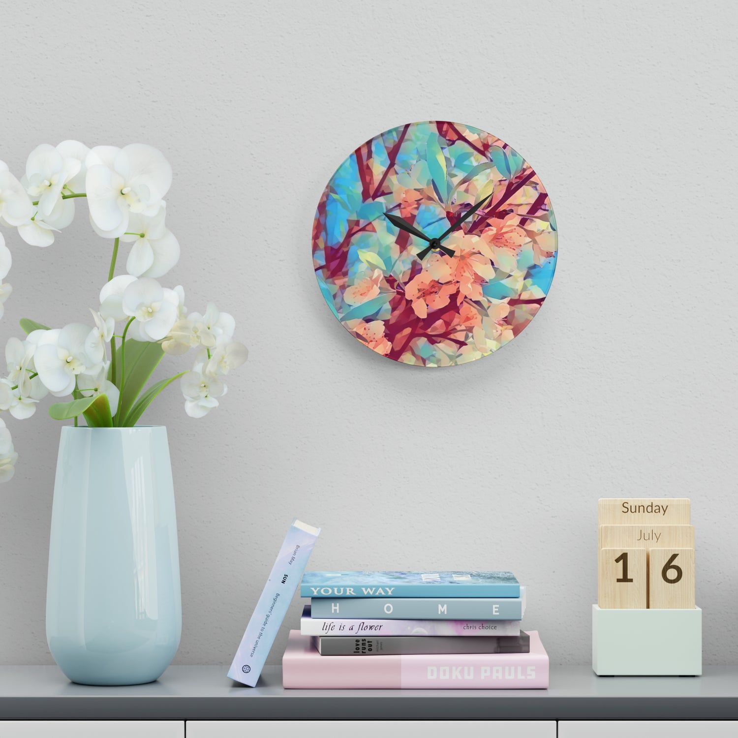 Acrylic Wall Clock - Poly Art - Apples' Tree Flower (Variant 3)