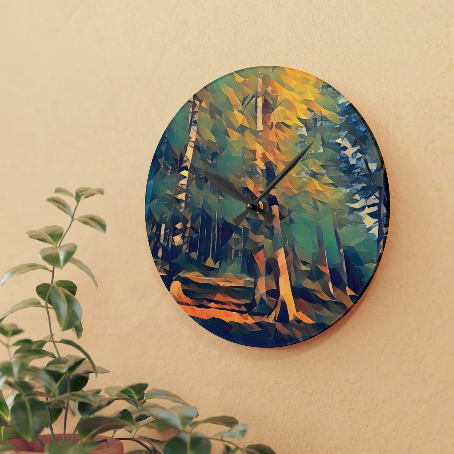 Acrylic Wall Clock - Poly Art - Forest (Variant 01)