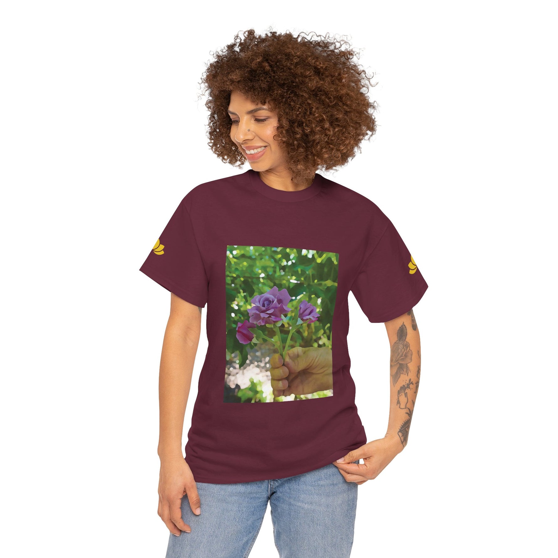 Unisex Heavy Cotton Tee - Flower of Rose, Small Bouquet