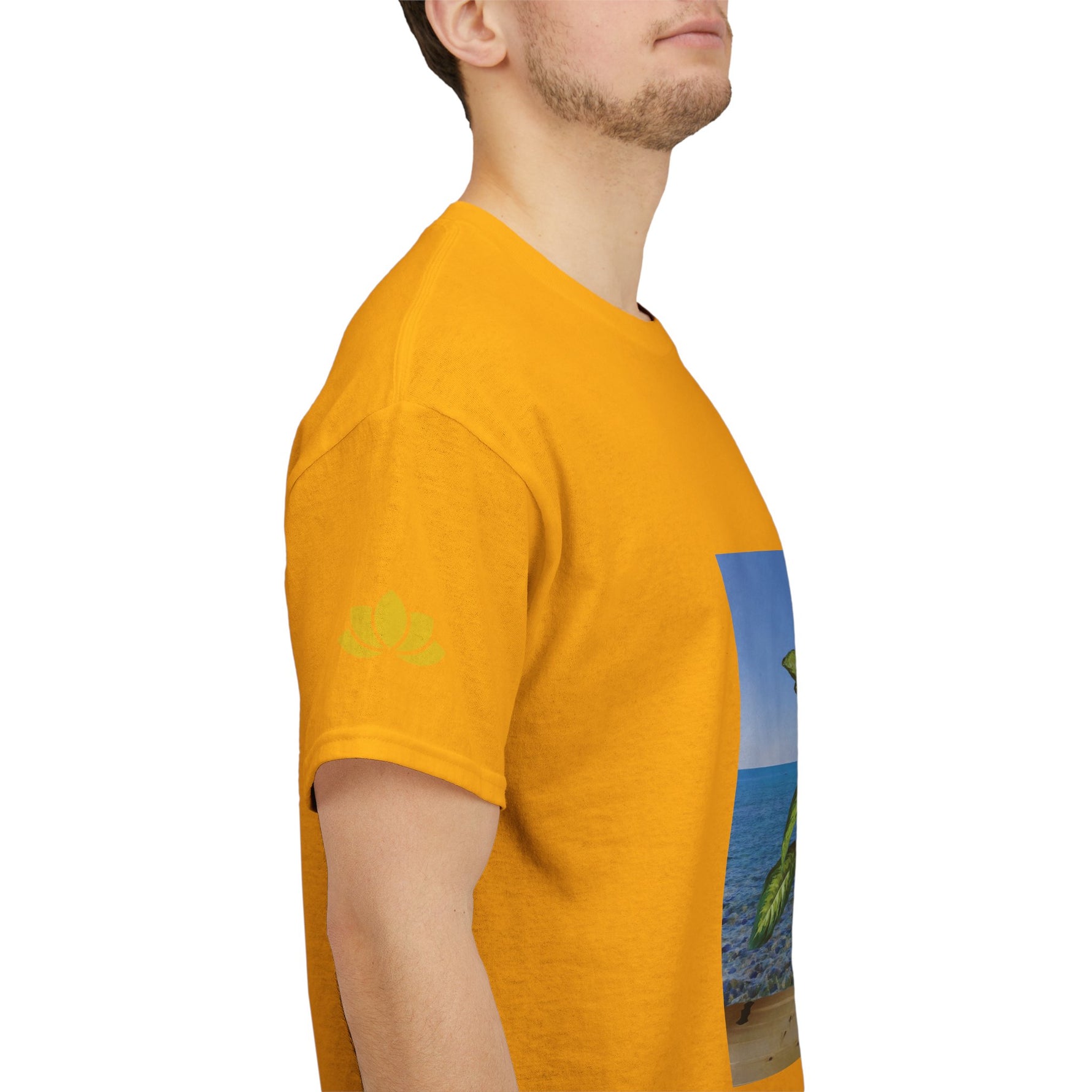 Unisex Heavy Cotton Tee - Dieffenbachia Plant and Sea landscape