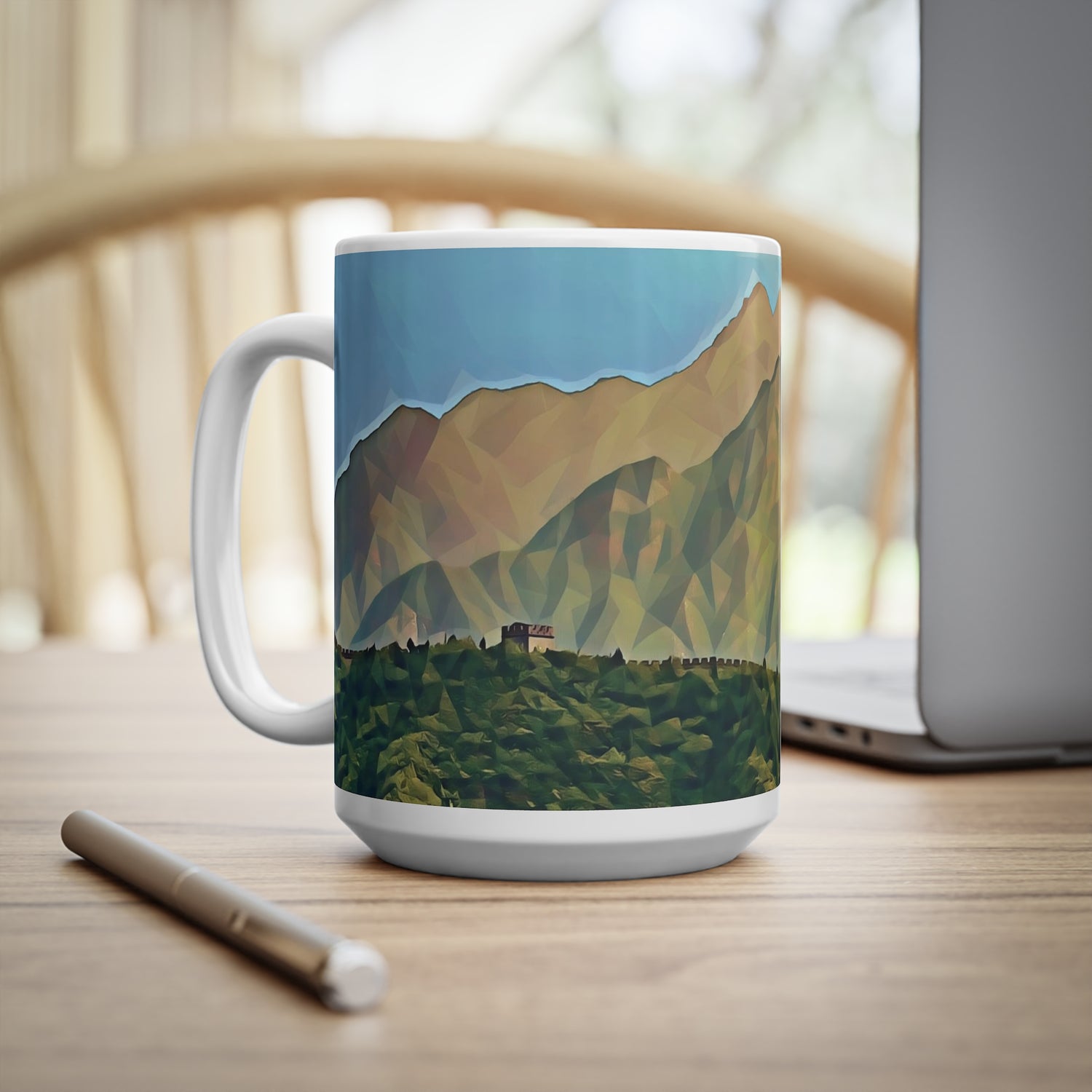 Ceramic White Cup 15oz - Poly Art - China's Great Wall (Variant 1)