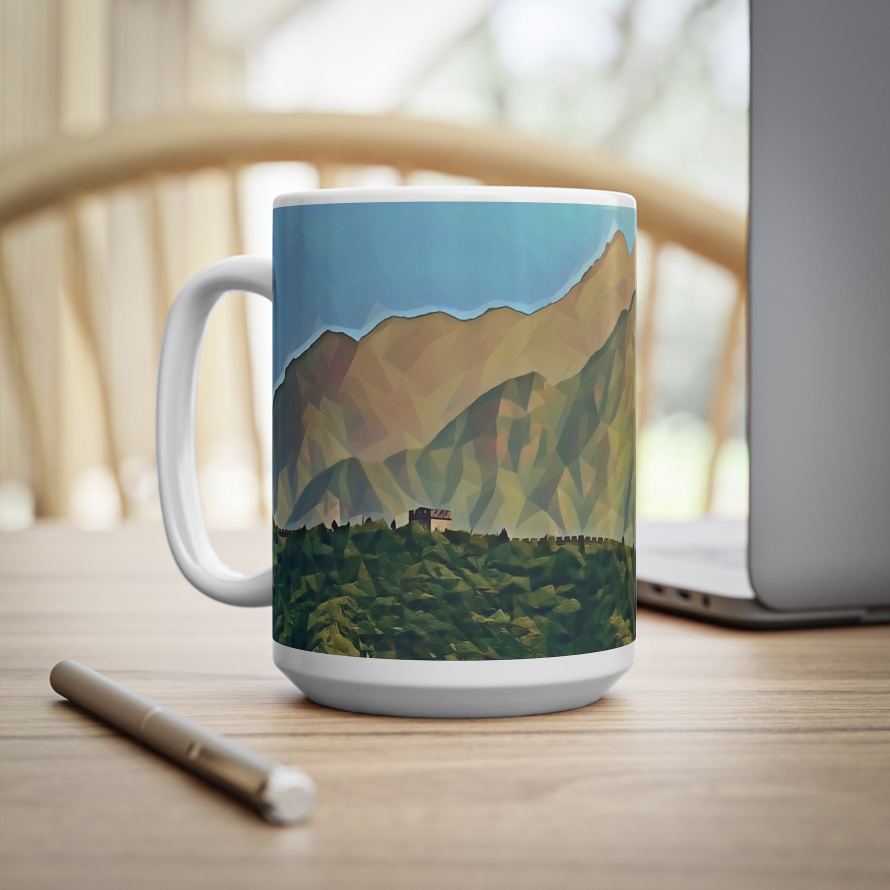 Ceramic White Cup 15oz - Poly Art - China's Great Wall (Variant 1)