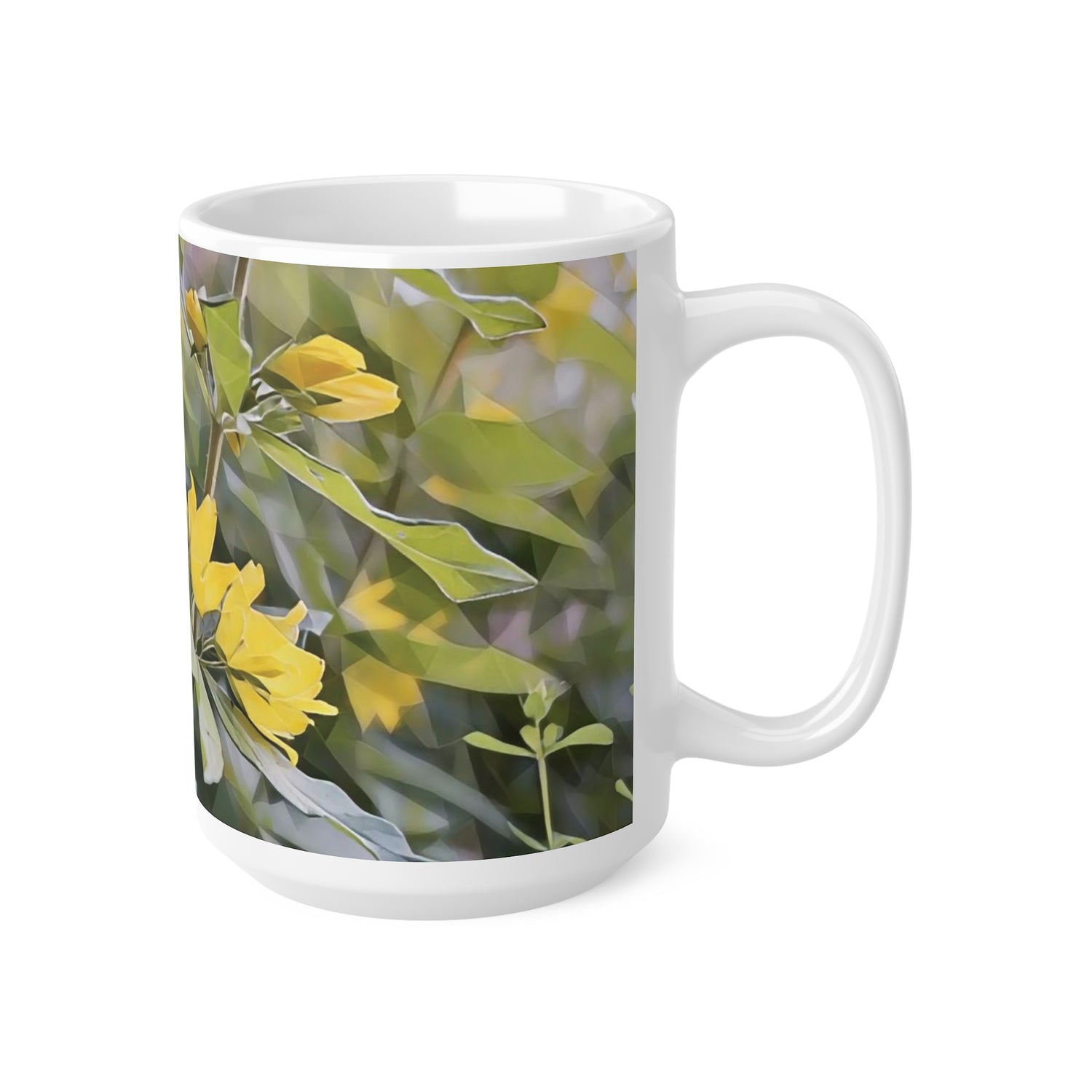 Ceramic White Cup 15oz - Poly Art - Flower of Lysimachia (Variant 1)
