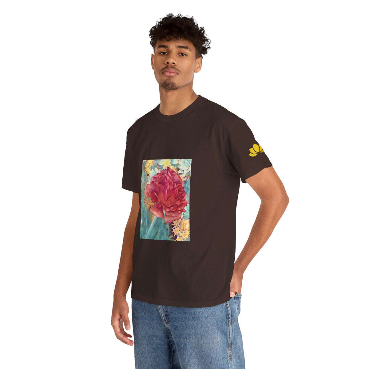 Unisex Heavy Cotton Tee - Poly Art - Flower of Dahlia in Red