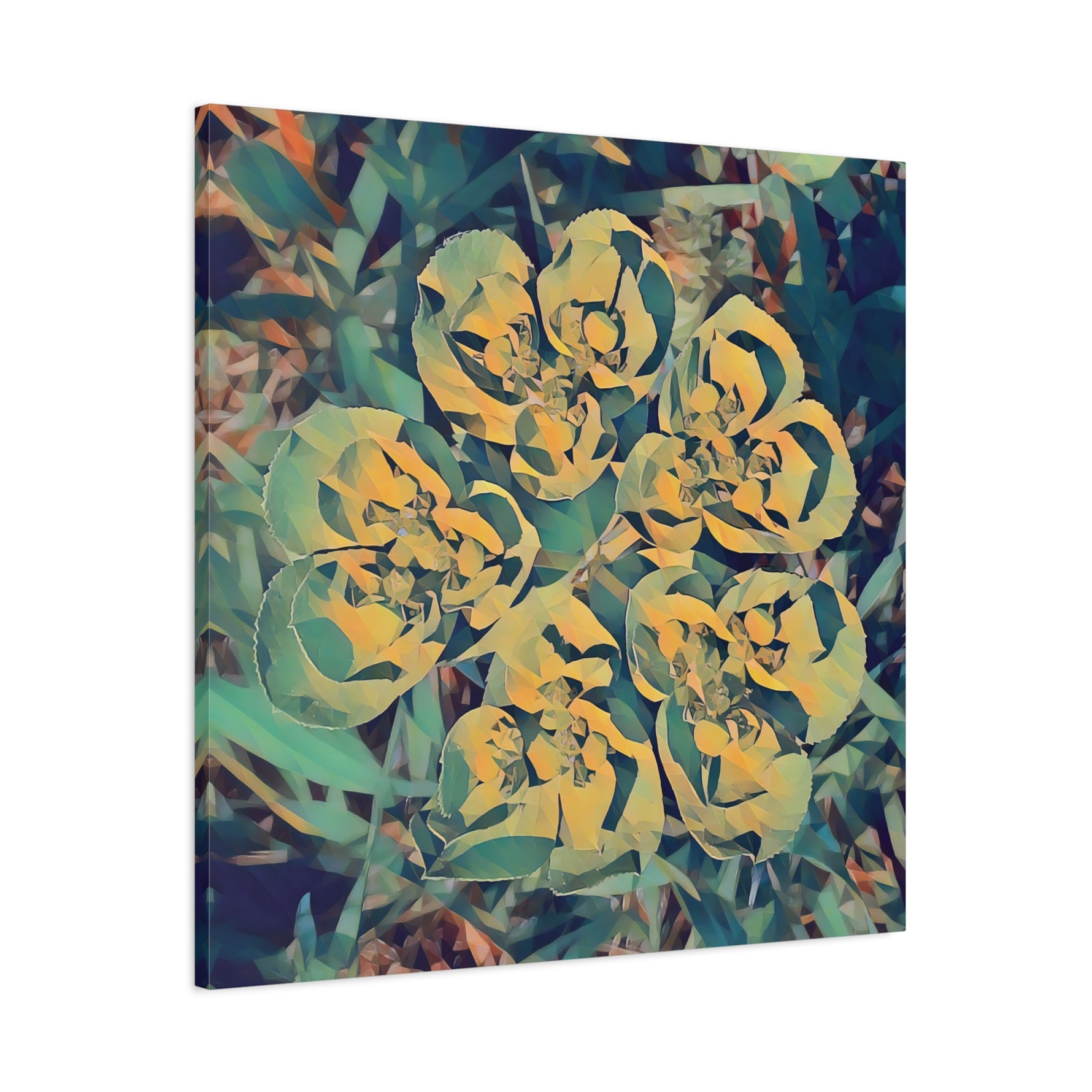 Stretched Matte Canvas - Poly Art - Flower of Euphorbia Helioscopia