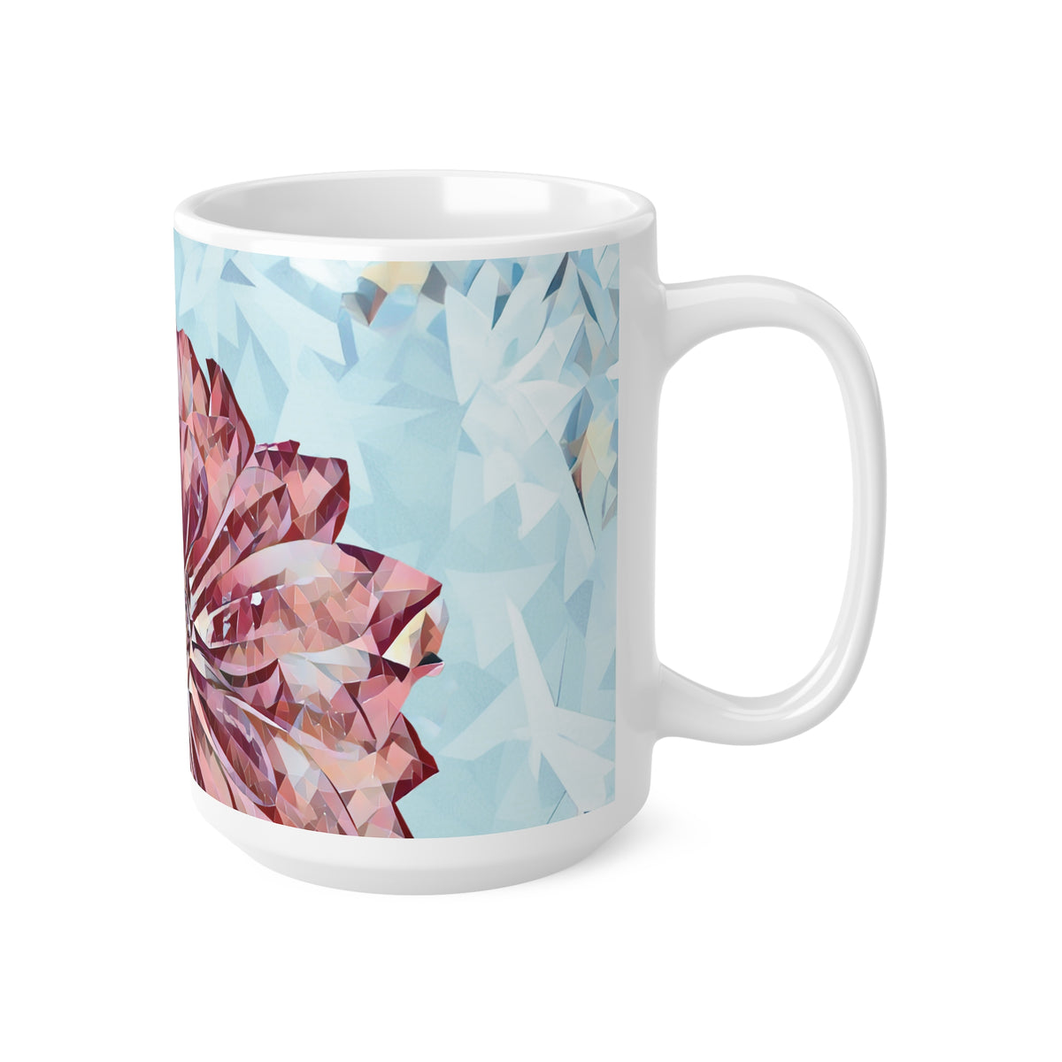 Ceramic White Cup 15oz - Poly Art - Flower of Dahlia (Variant 2)