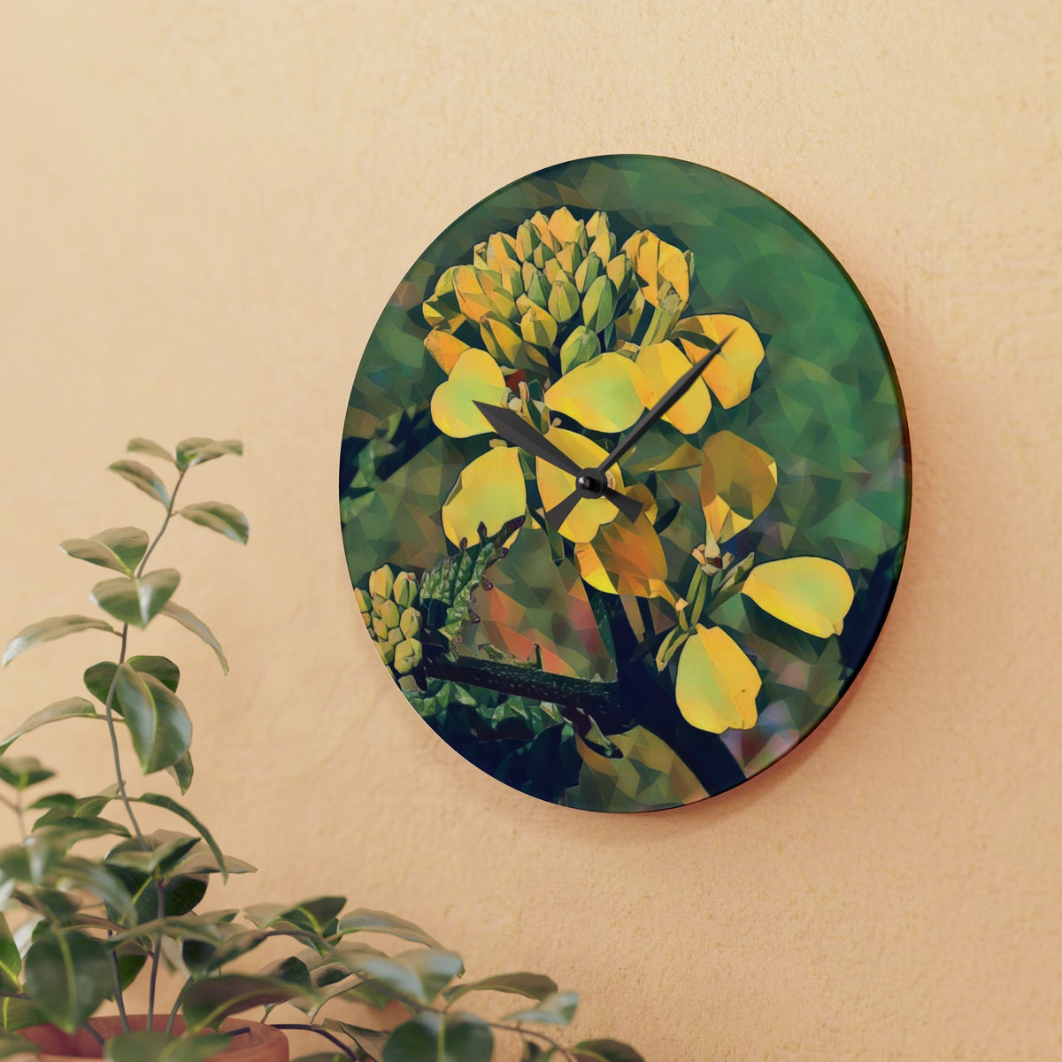 Acrylic Wall Clock - Poly Art - Flower, Yellow (Variant 2)