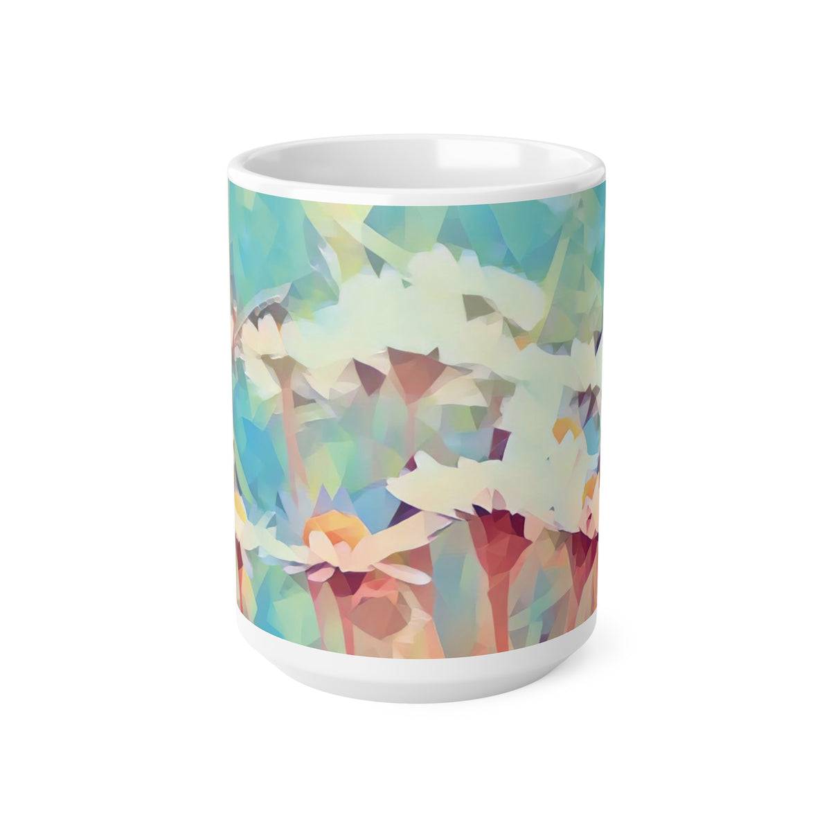 Ceramic White Cup 15oz - Poly Art - Flower of Daisies (Variant 3)