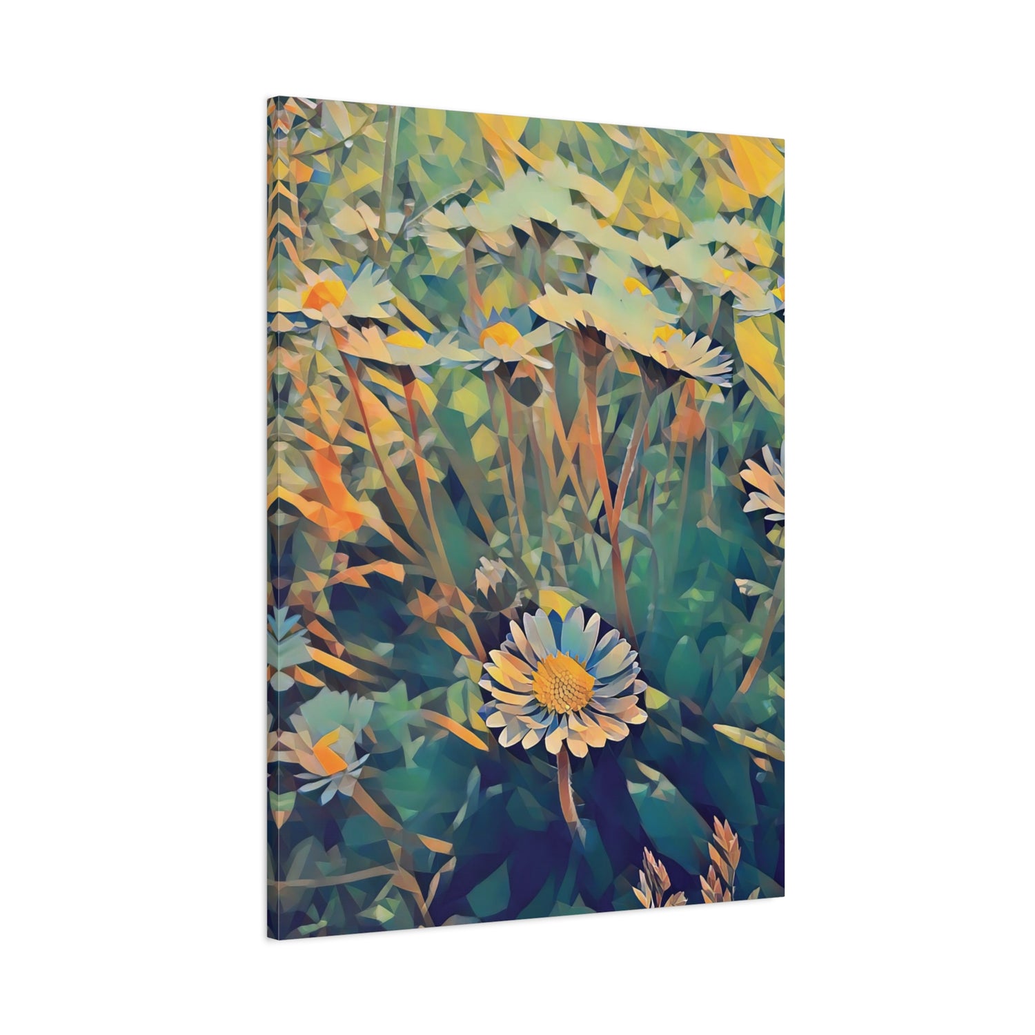 Stretched Matte Canvas - Poly Art - Flower of Daisies (Variant 2)