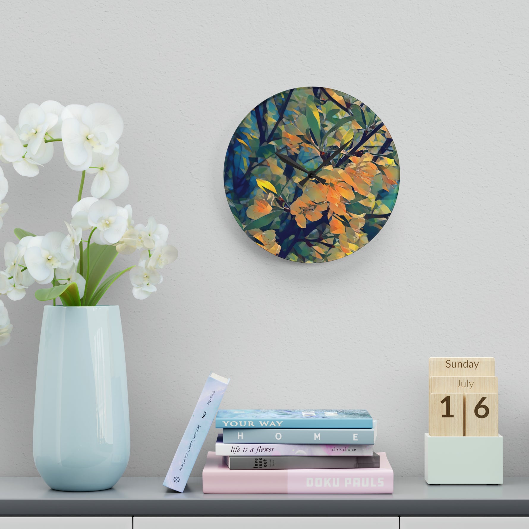 Acrylic Wall Clock - Poly Art - Apples' Tree Flower (Variant 2)