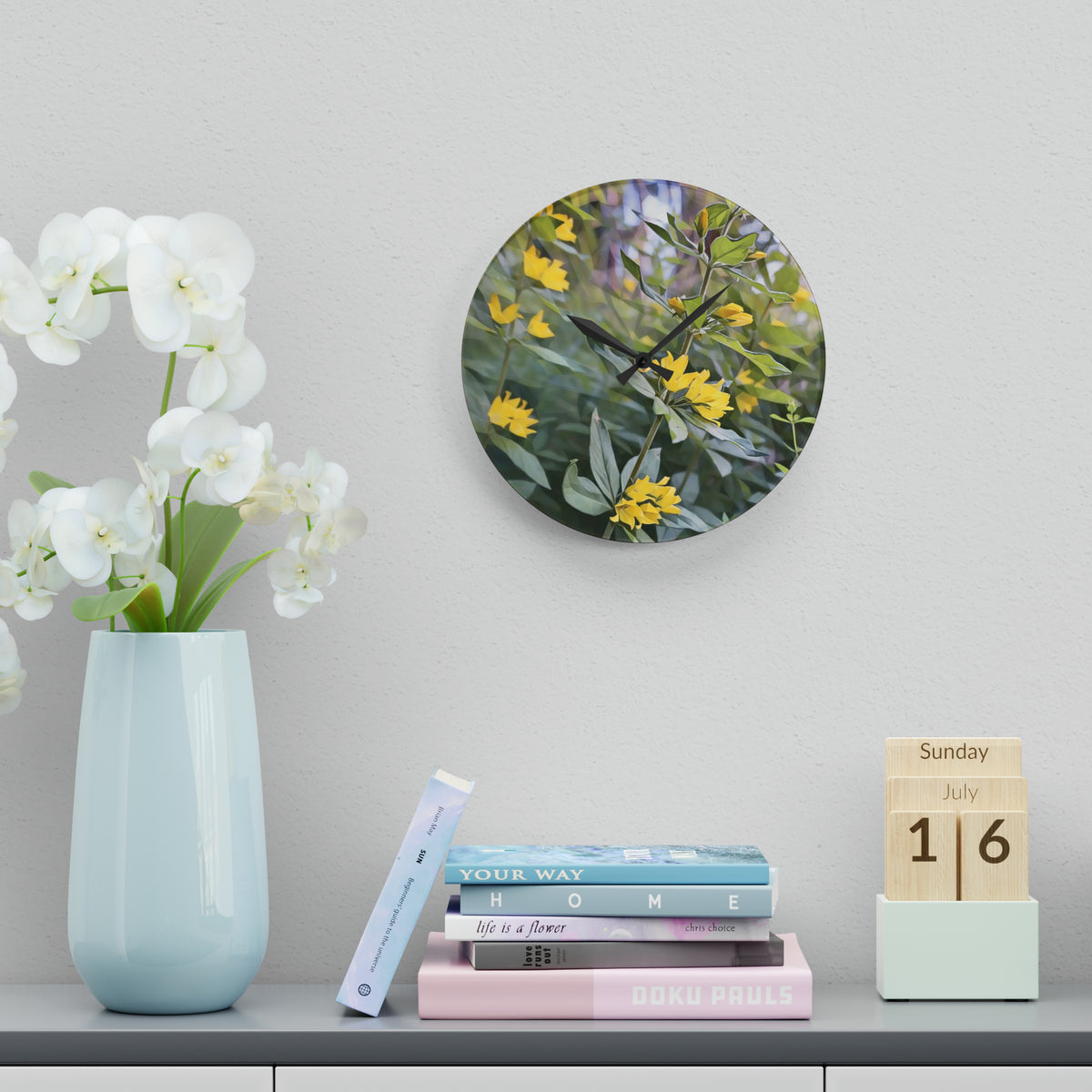 Acrylic Wall Clock - Poly Art - Flower of Lysimachia
