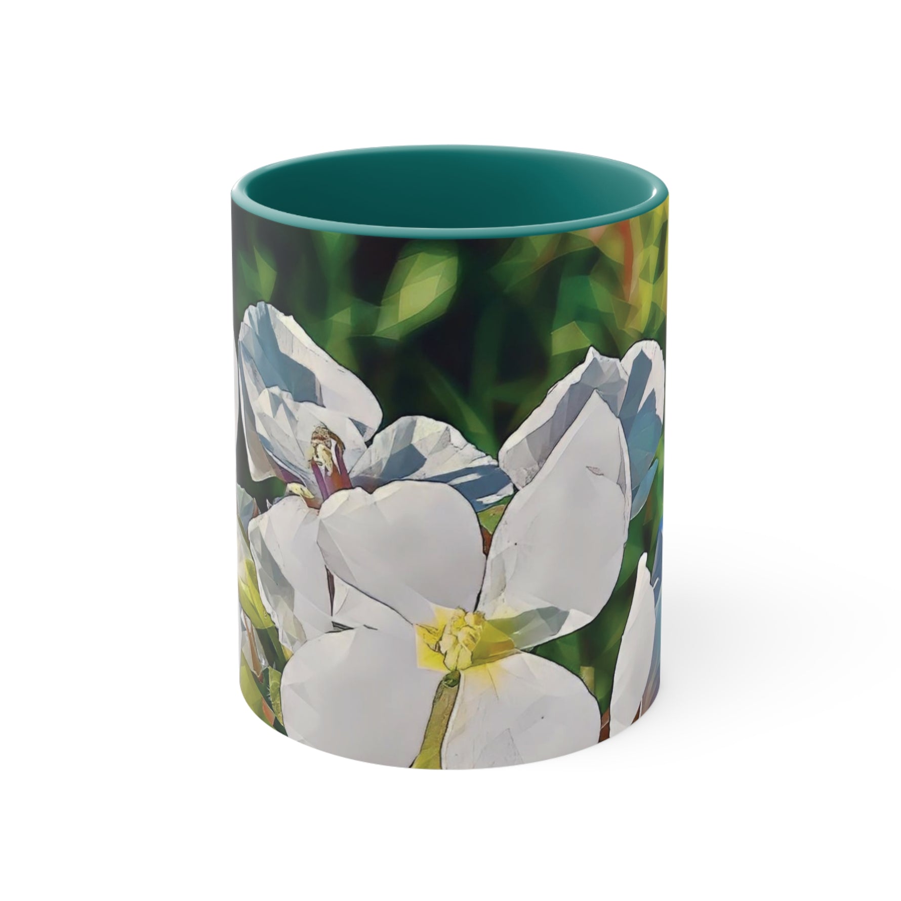 Mug 11oz - Poly Art - Flower, White