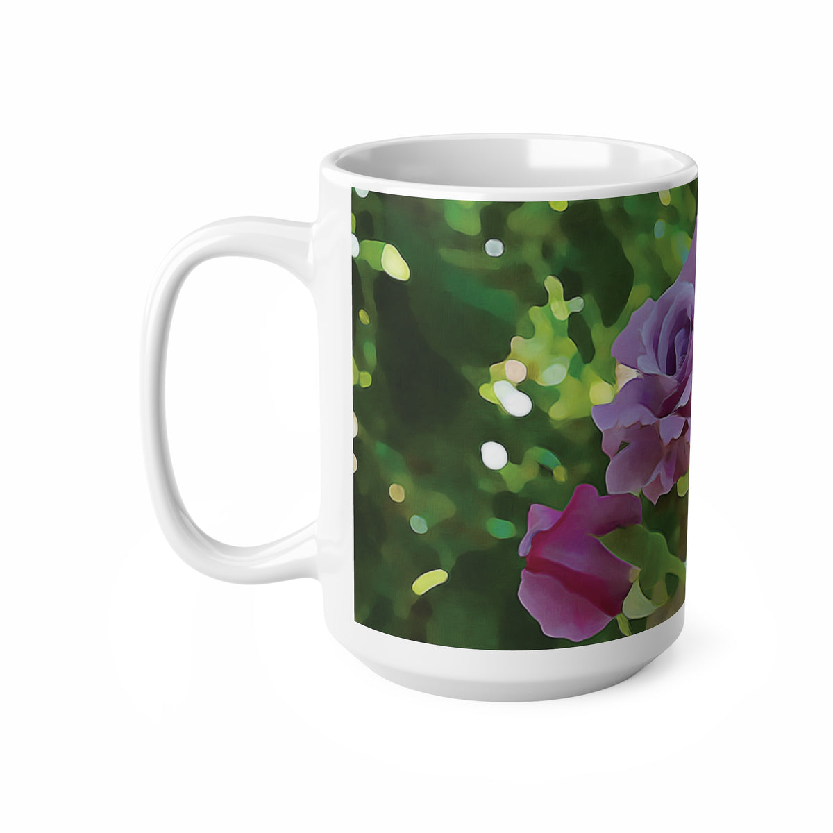 Ceramic White Cup 15oz - Flower of Rose, small bouquet