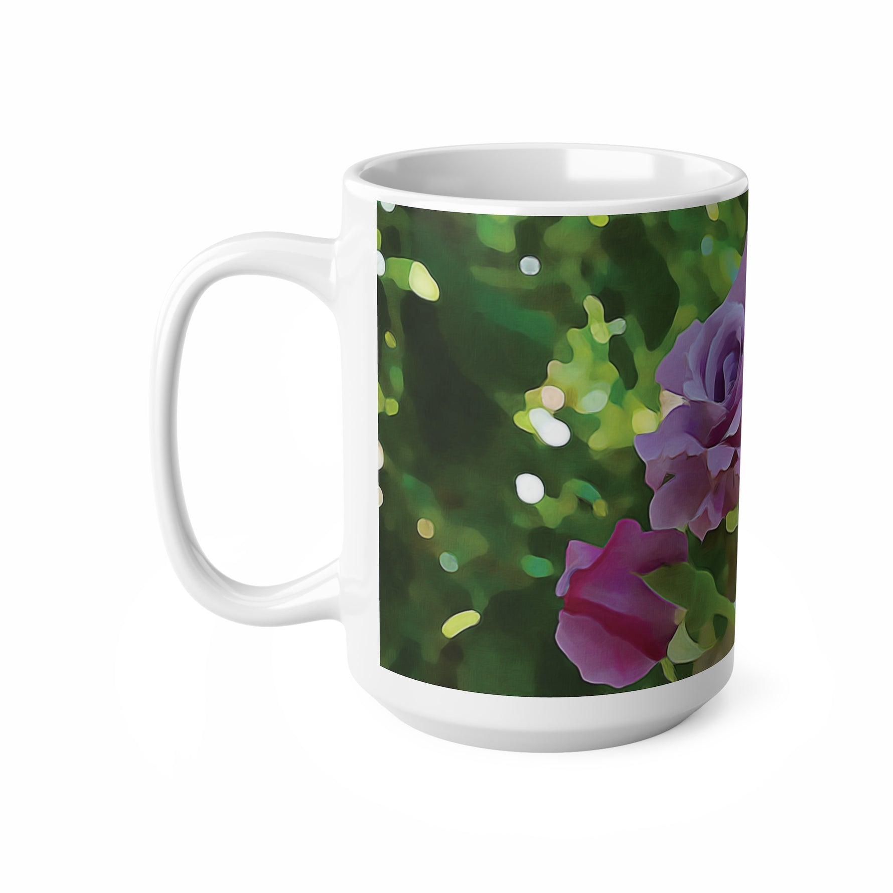 Ceramic White Cup 15oz - Flower of Rose, small bouquet