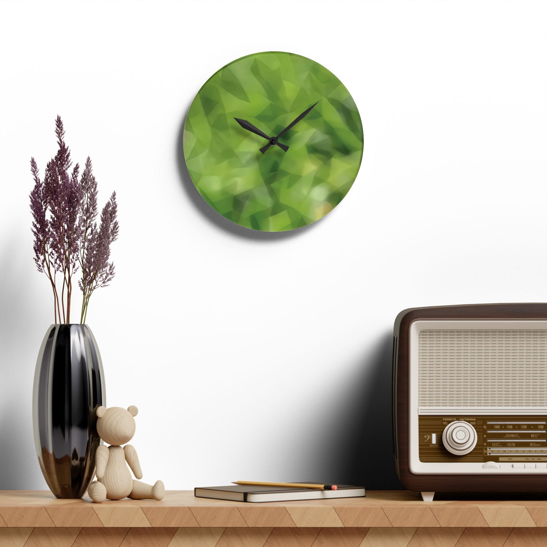Acrylic Wall Clock - Poly Art - Green Grass
