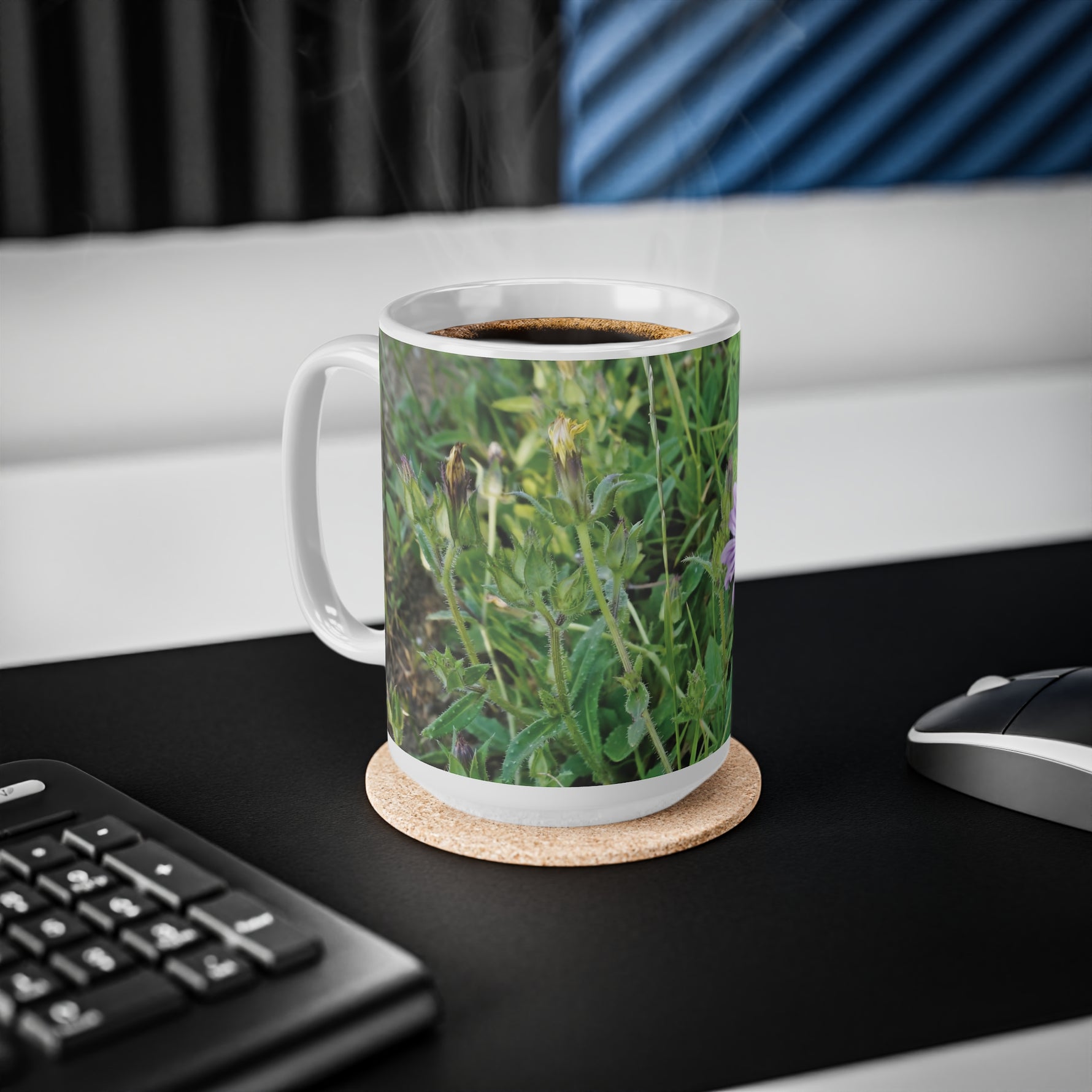 Ceramic White Cup 15oz - Flower of Malva Sylvestris