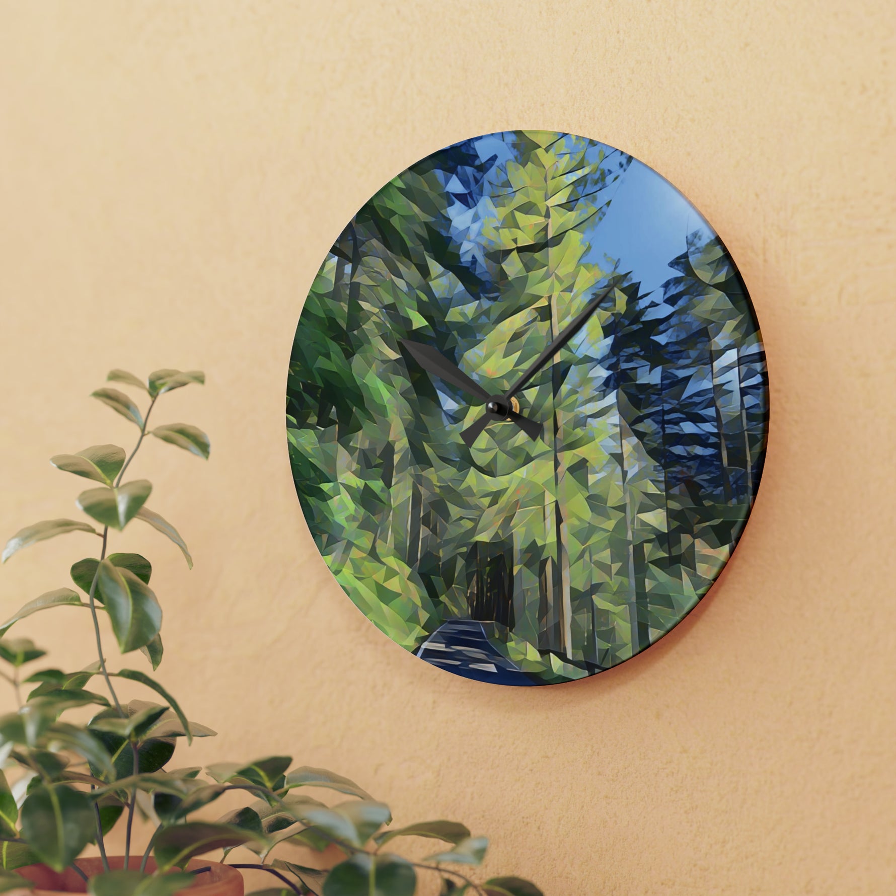 Acrylic Wall Clock - Poly Art - Forest (Variant 08)