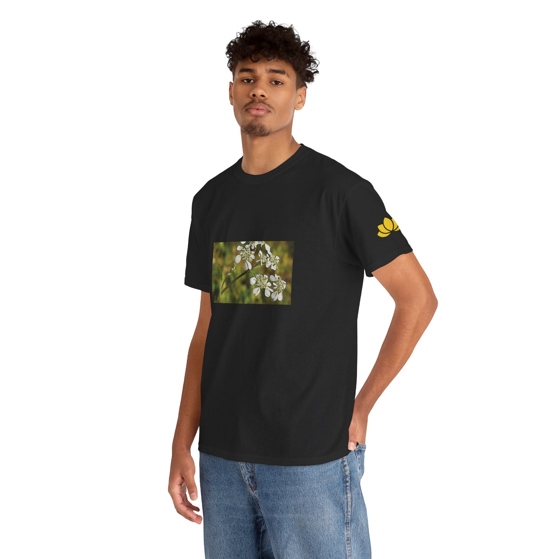 Unisex Heavy Cotton Tee - Flower, White