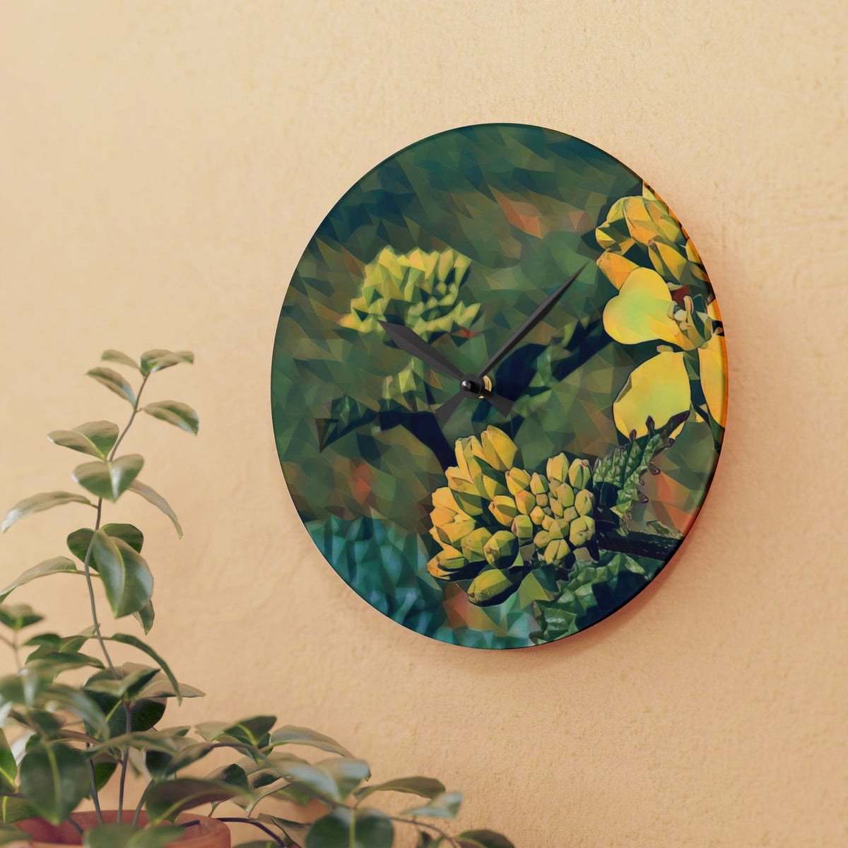 Acrylic Wall Clock - Poly Art - Flower, yellow (Variant 1)