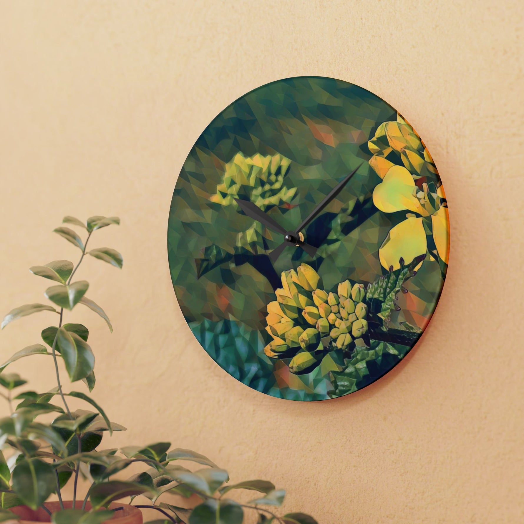 Acrylic Wall Clock - Poly Art - Flower, yellow (Variant 1)