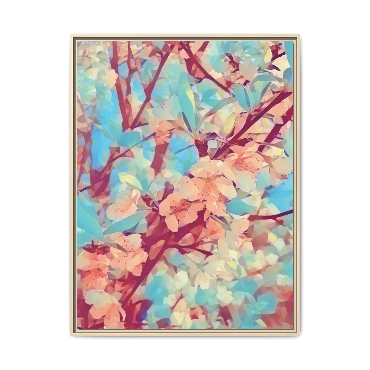 Apple Blossoms (Light Blue) | Poly Art | Framed Canvas