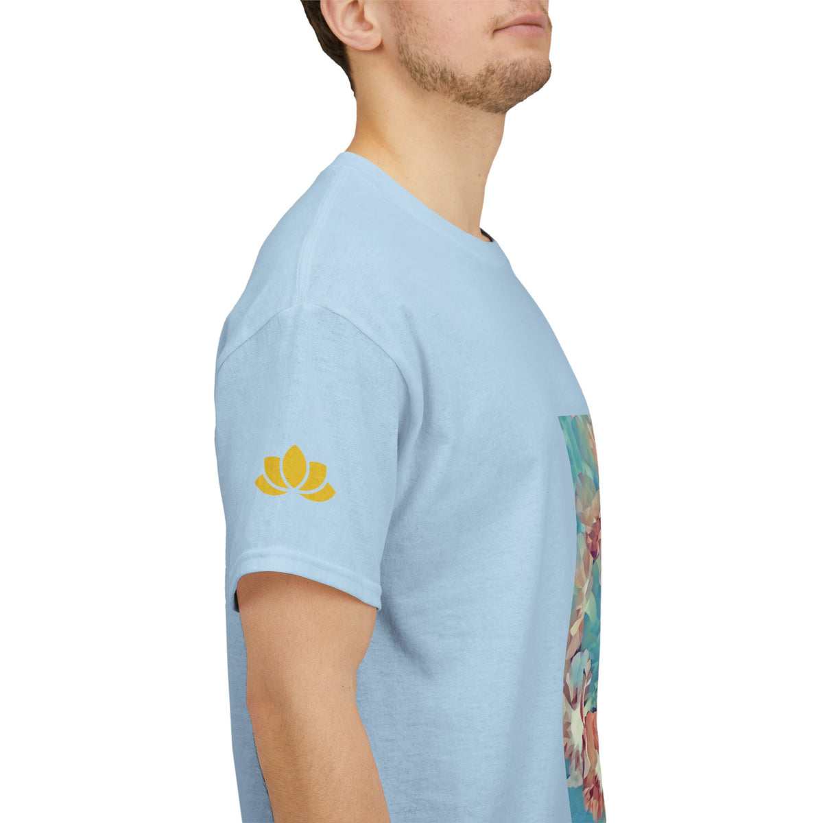 Unisex Heavy Cotton Tee - Poly Art - Flower of in sky blue and red