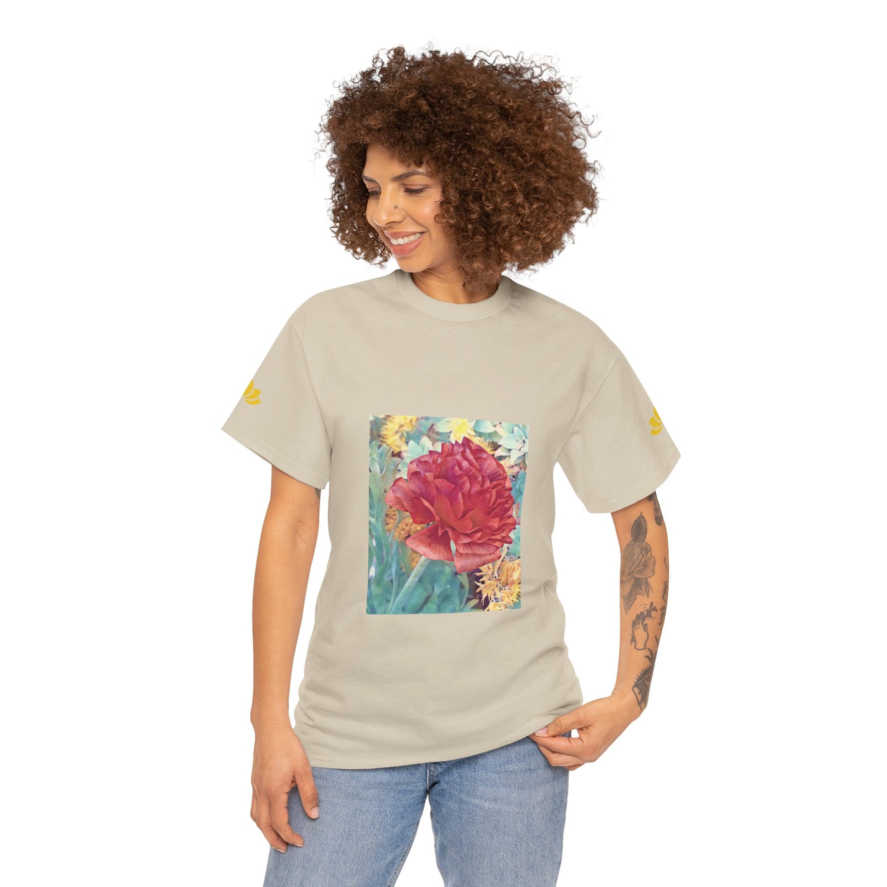 Unisex Heavy Cotton Tee - Poly Art - Flower of Dahlia in Red