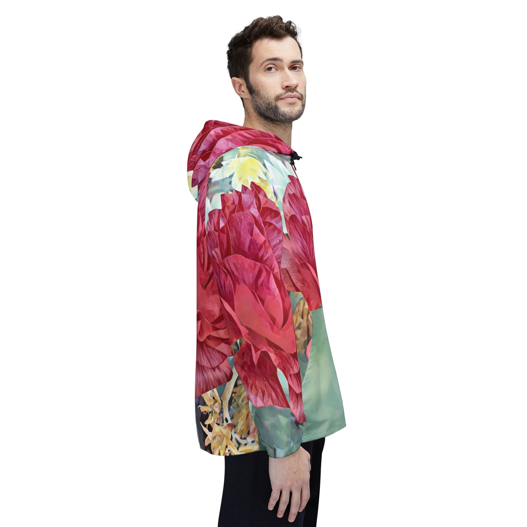 Windbreaker Jacket - Poly Art - Flower of Dahlia in Red (Variant 2)