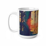 Ceramic White Cup 15oz - Poly Art - Forest Sunset (Variant 2)