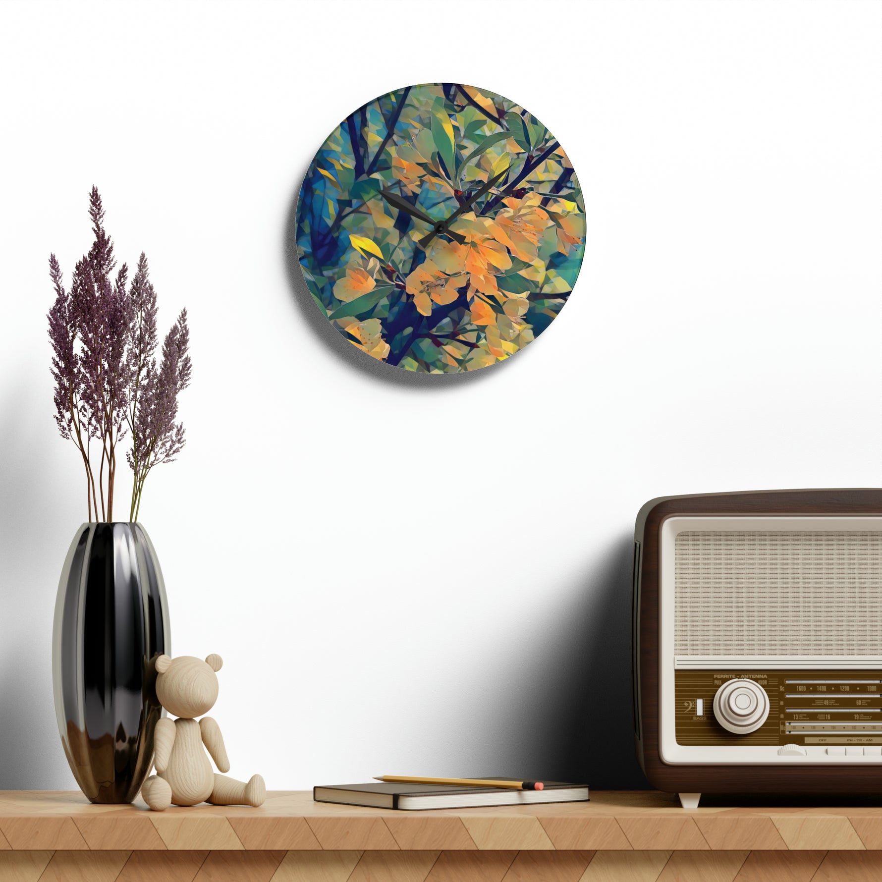 Acrylic Wall Clock - Poly Art - Apples' Tree Flower (Variant 2)