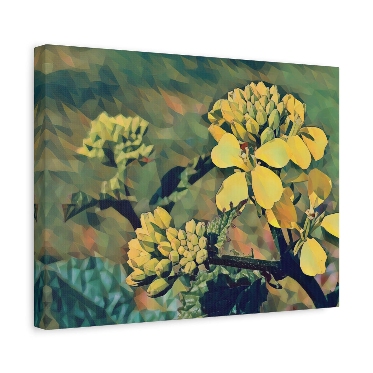 Stretched Matte Canvas - Poly Art - Flower, Yellow