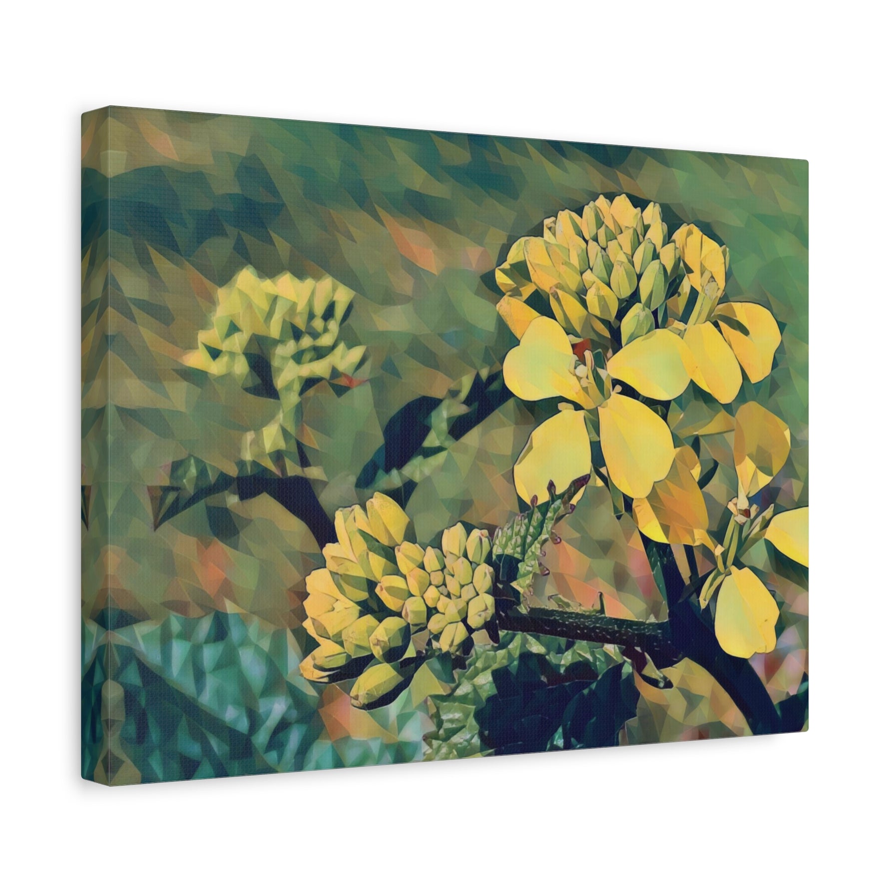 Stretched Matte Canvas - Poly Art - Flower, Yellow