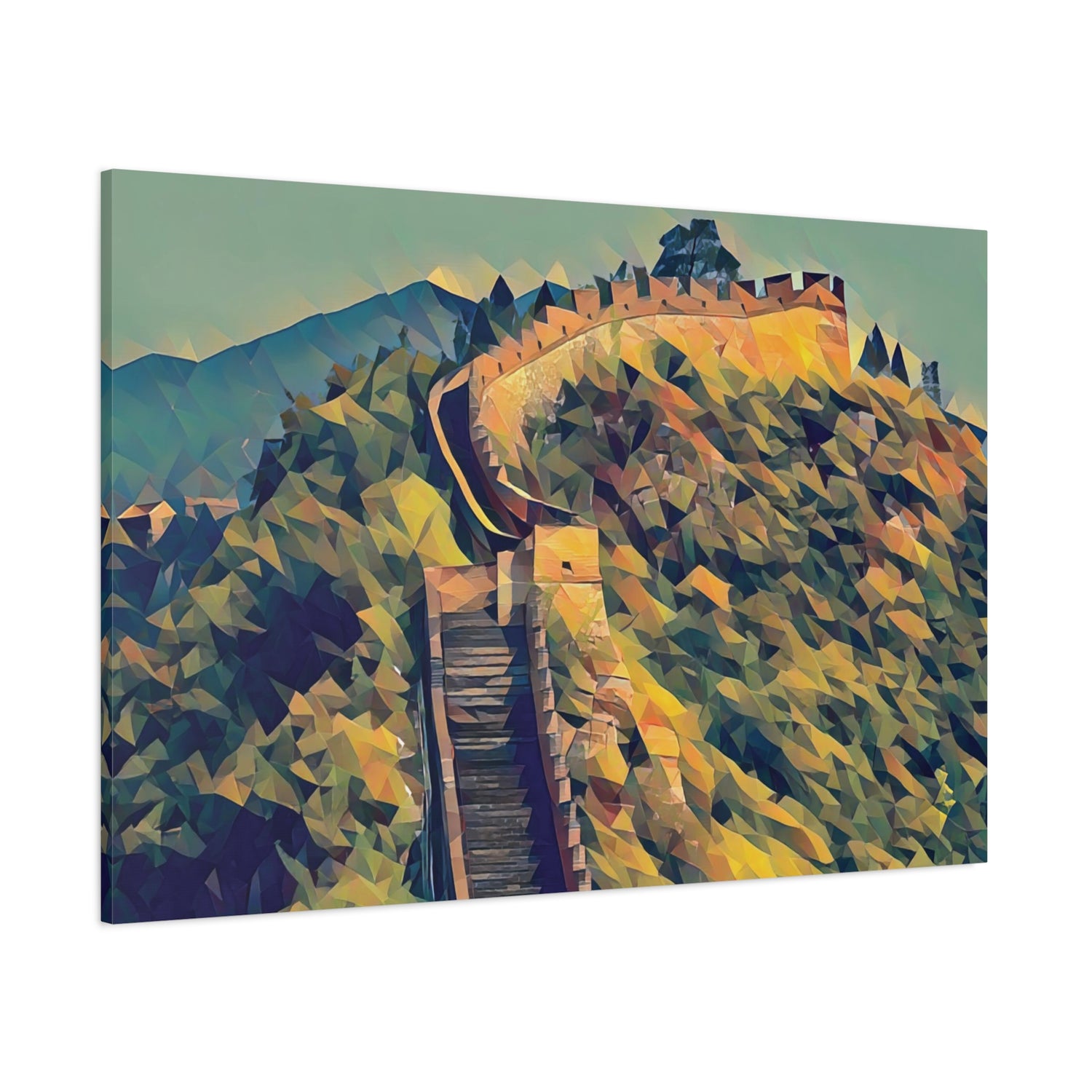 Stretched Matte Canvas - Poly Art - China's Great Wall (Variant 4)