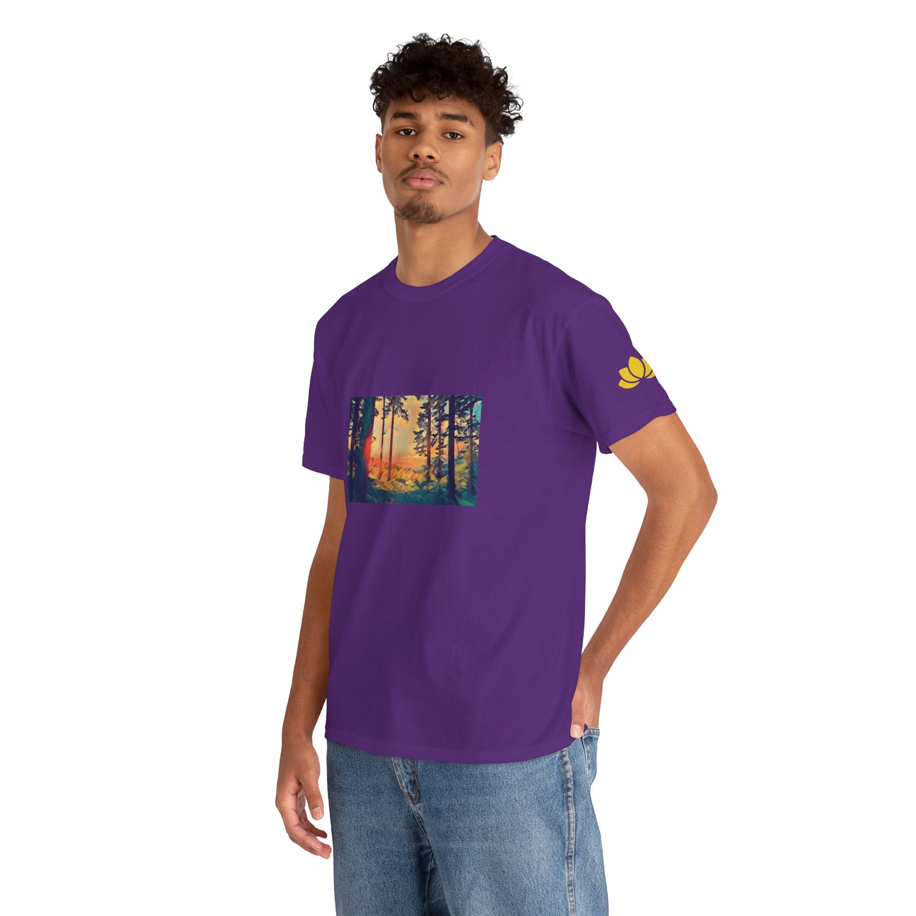 Unisex Heavy Cotton Tee - Poly Art - Forest Sunset (Variant 2)
