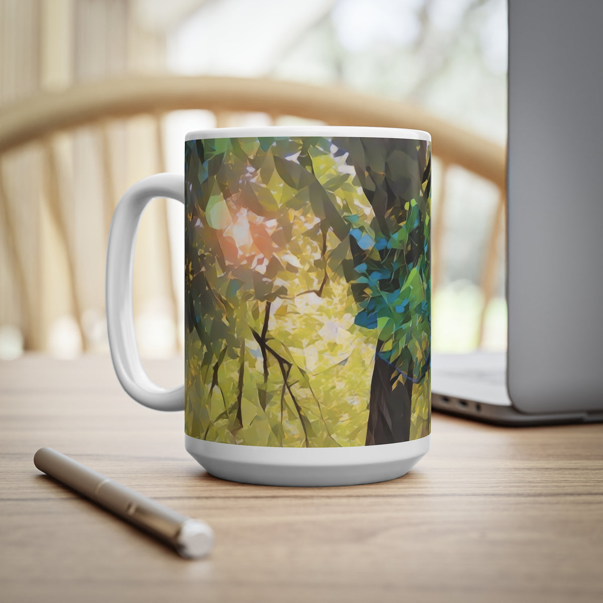 Ceramic White Cup 15oz - Poly Art - Tree Crown (Variant 2)
