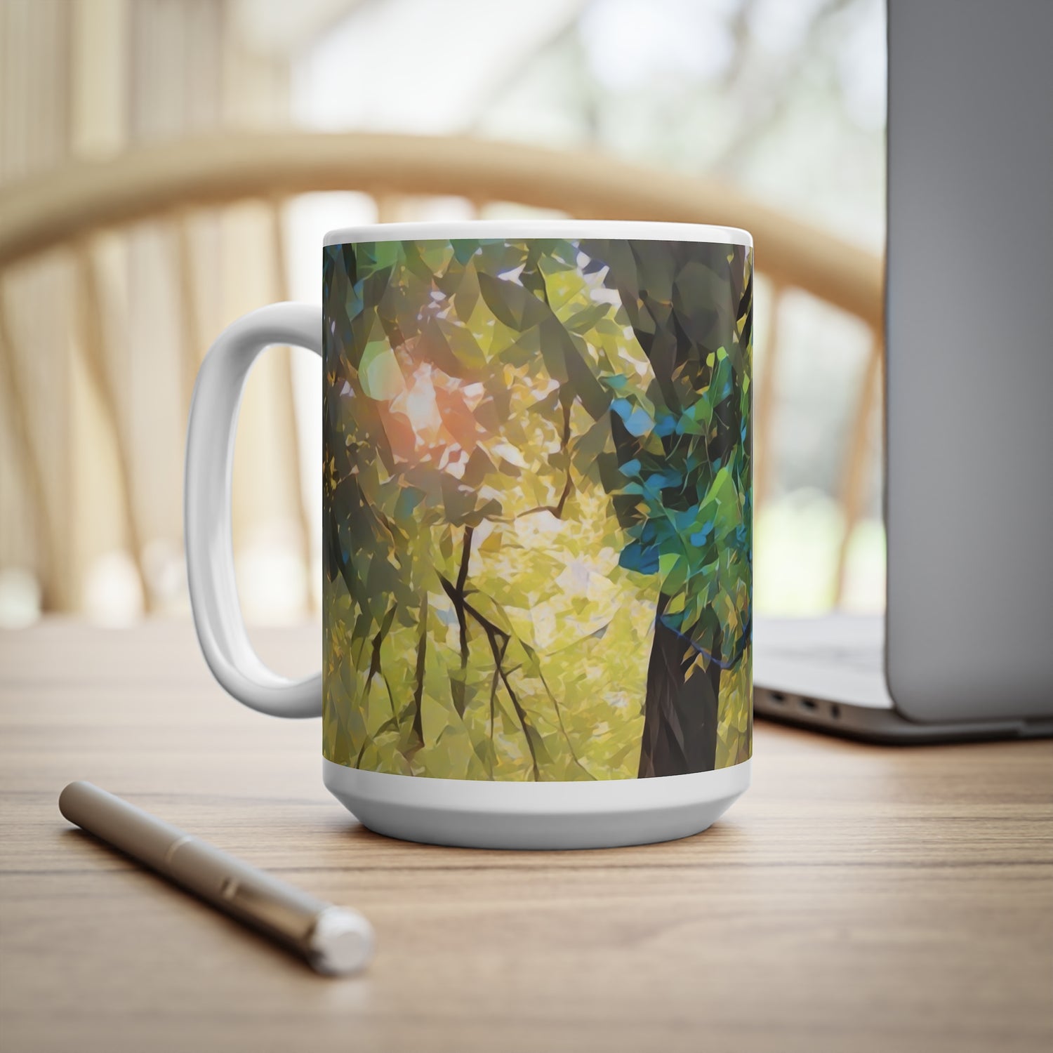 Ceramic White Cup 15oz - Poly Art - Tree Crown (Variant 2)