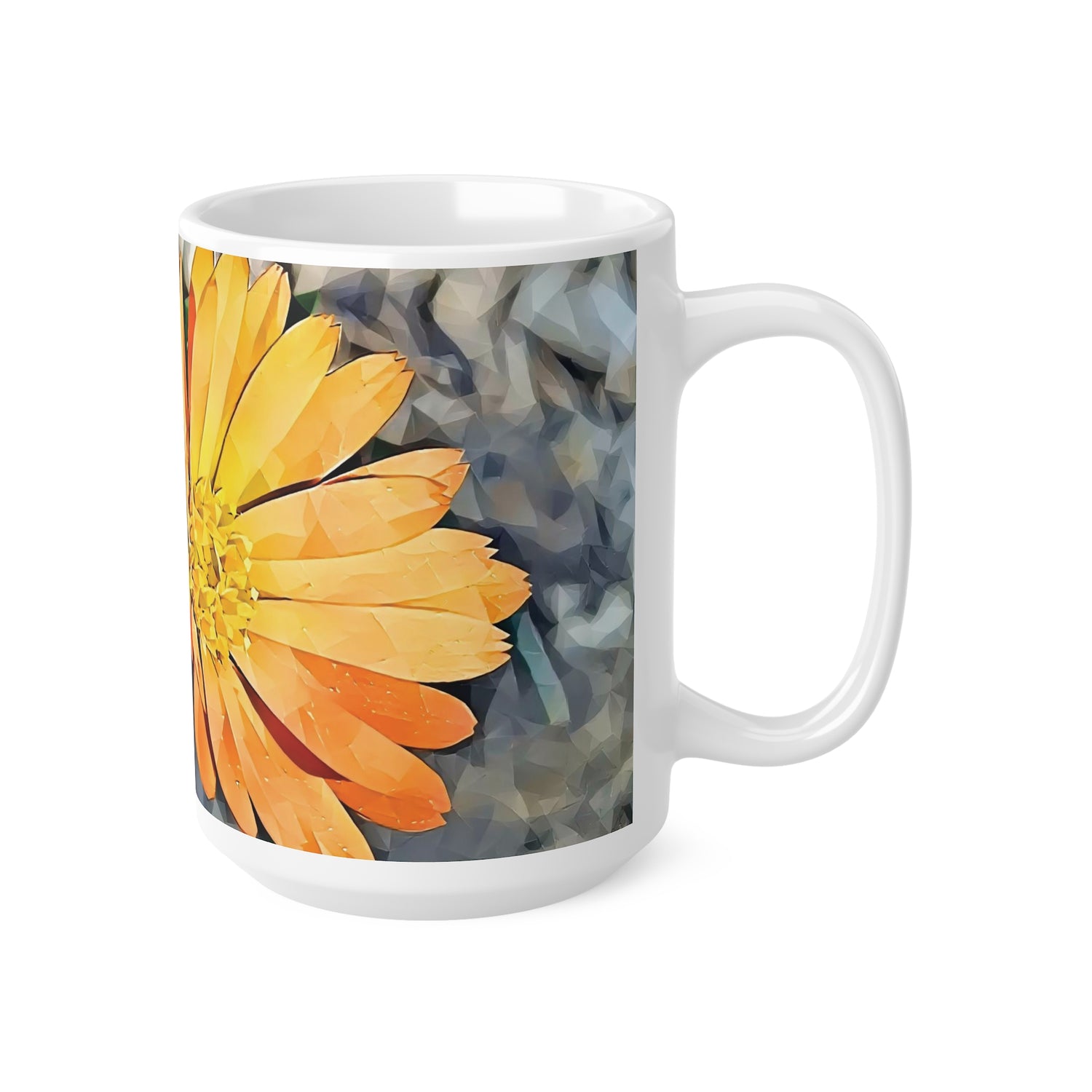 Ceramic White Cup 15oz - Poly Art - Flower of Calendula (Variant 2)