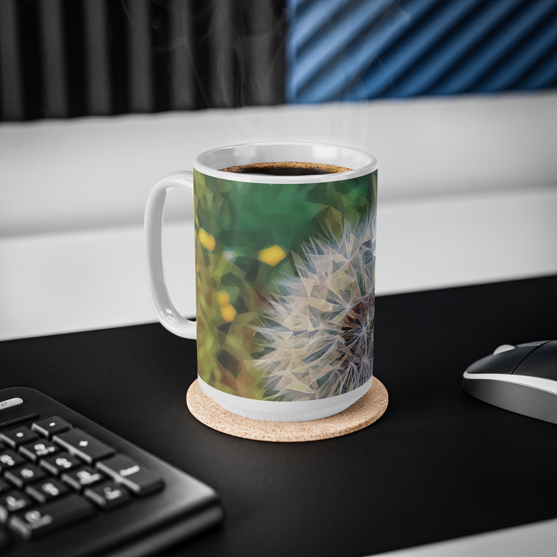 Ceramic White Cup 15oz - Poly Art - Flower of Dandelion (Variant 2)