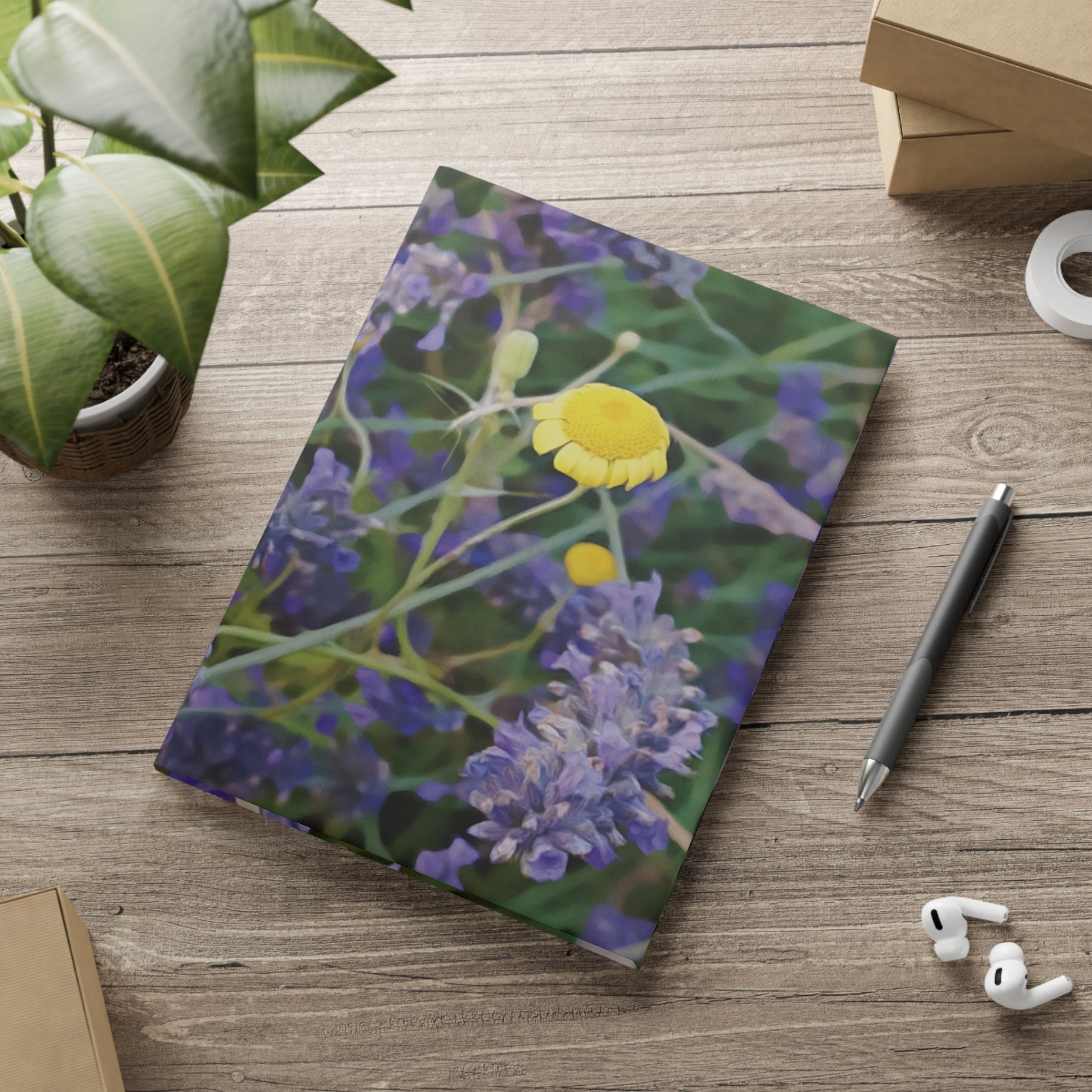 Hardcover Notebook with Puffy Covers - Flower of Lavender and Chamomile