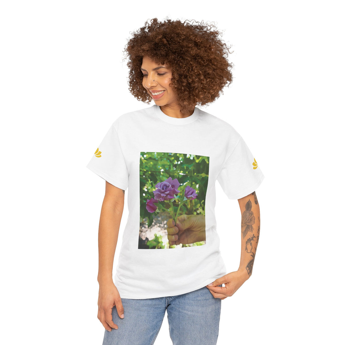 Unisex Heavy Cotton Tee - Flower of Rose, Small Bouquet