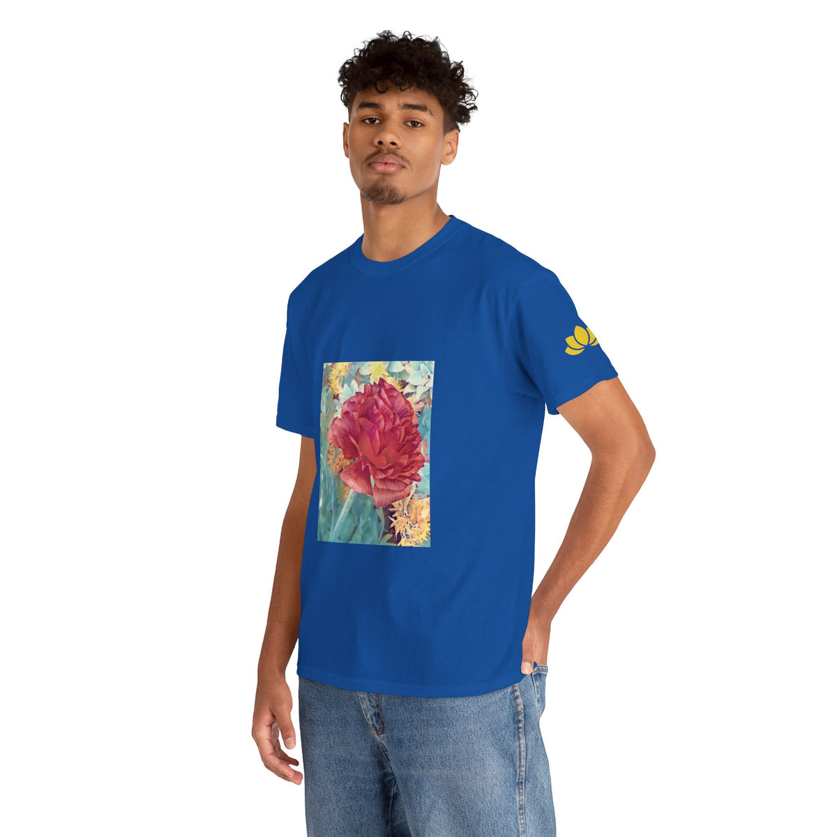 Unisex Heavy Cotton Tee - Poly Art - Flower of Dahlia in Red