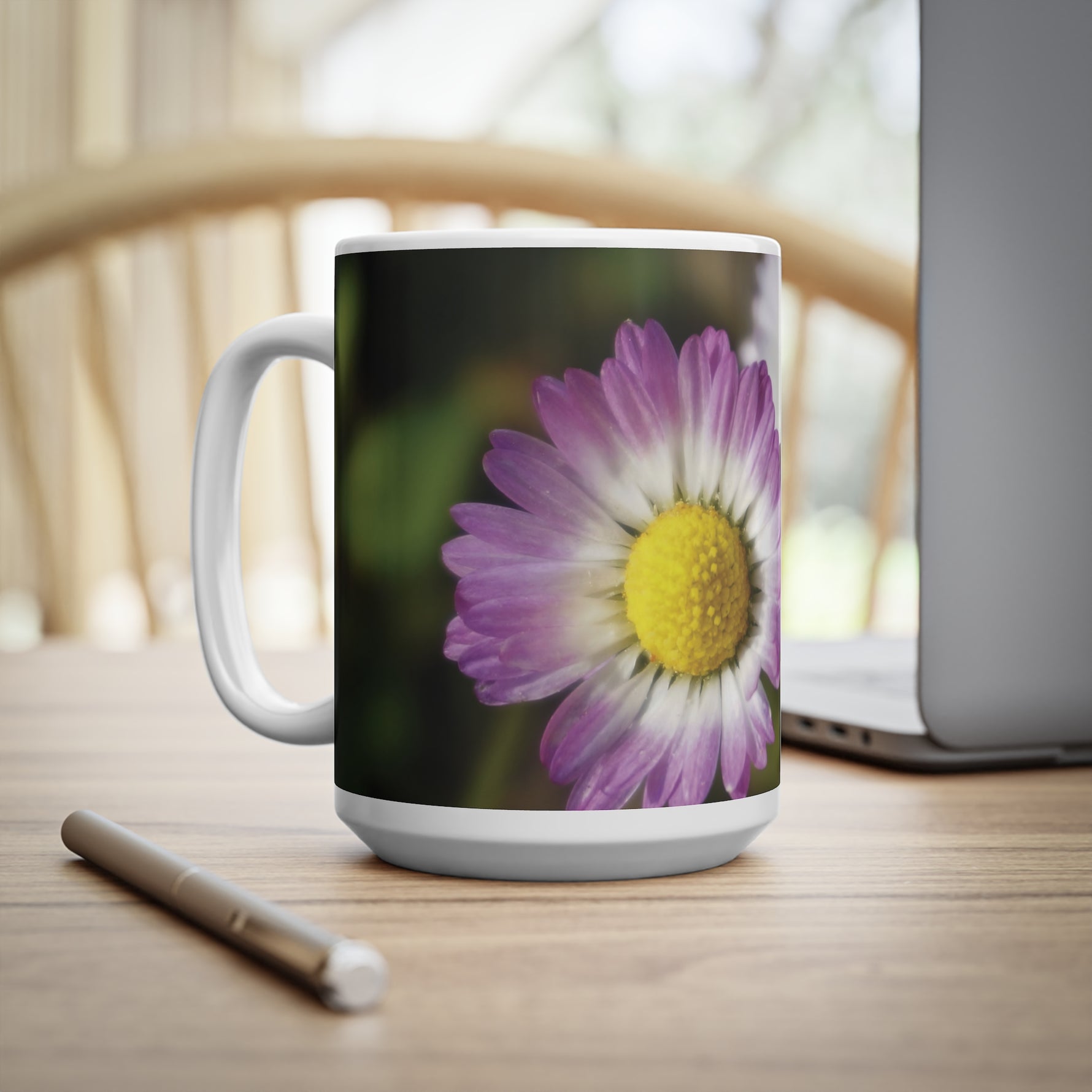 Ceramic White Cup 15oz - Flower of Daisies