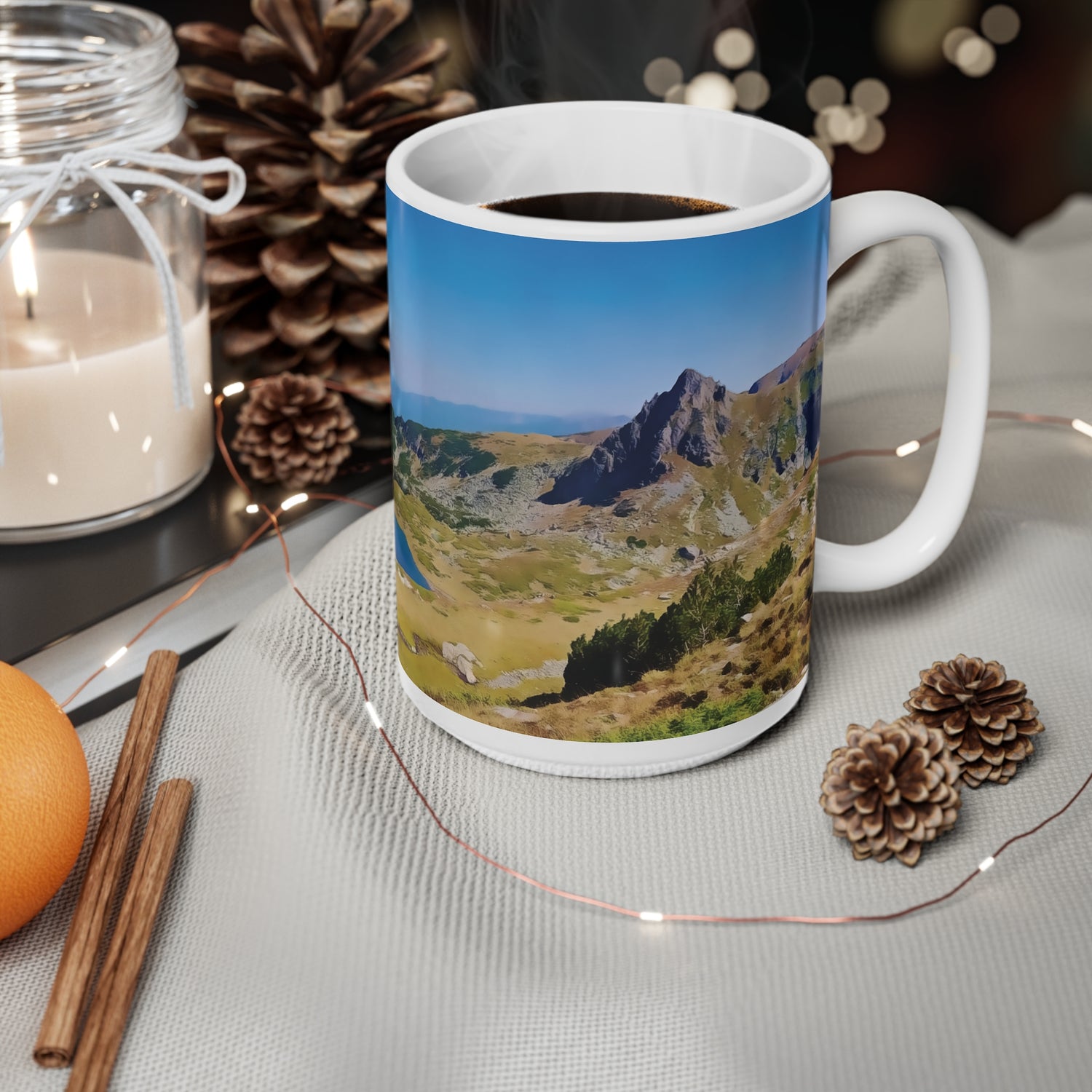 Ceramic White Cup 15oz - Rila Lakes, Bulgaria (Variant 1)