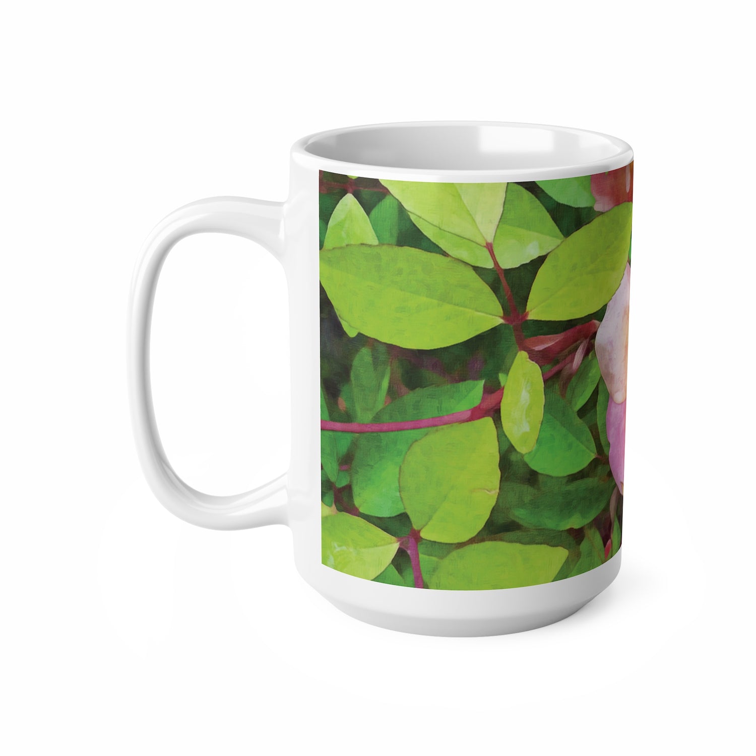 Ceramic White Cup 15oz - Flower of Rose