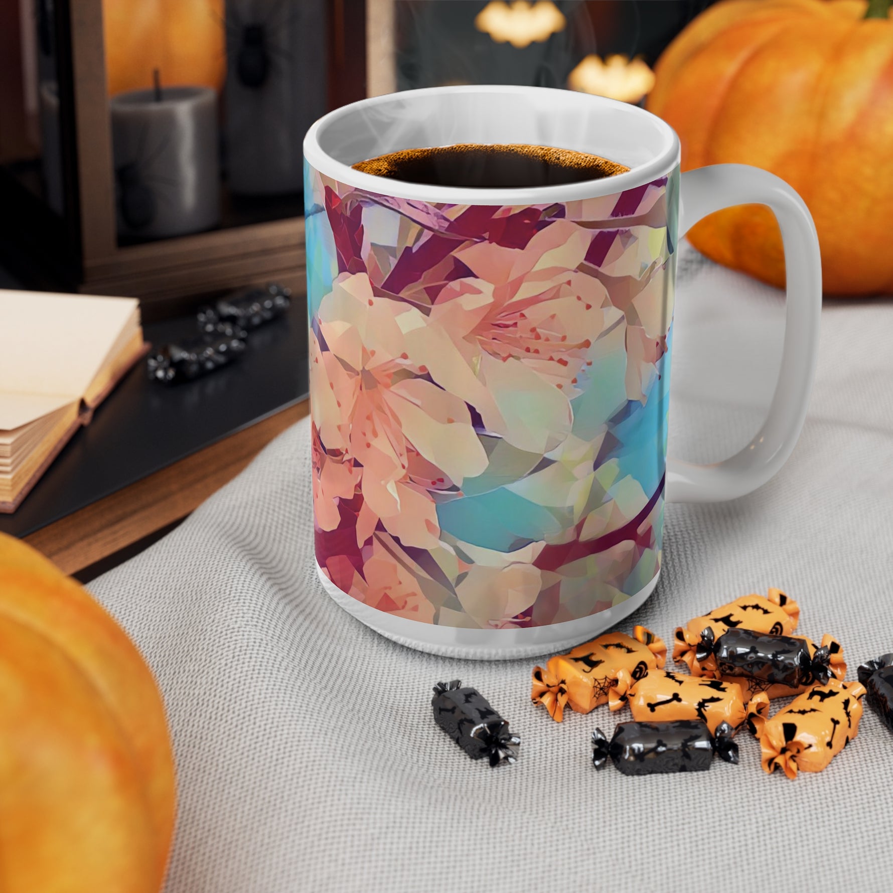 Ceramic White Cup 15oz - Poly Art - Apples' Tree Flower (Variant 3)