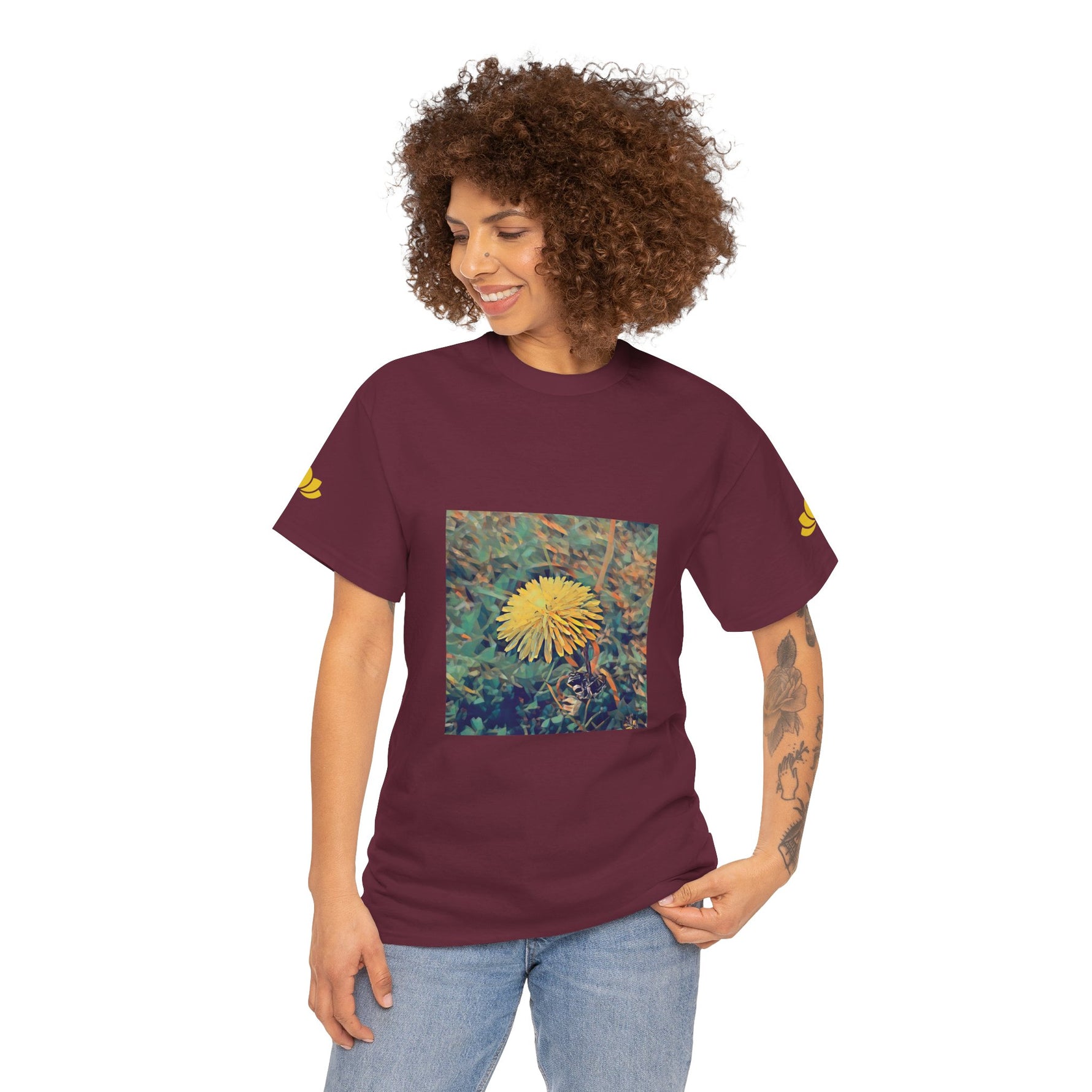 Unisex Heavy Cotton Tee - Poly Art - Flower of Dandelion (Variant 1)